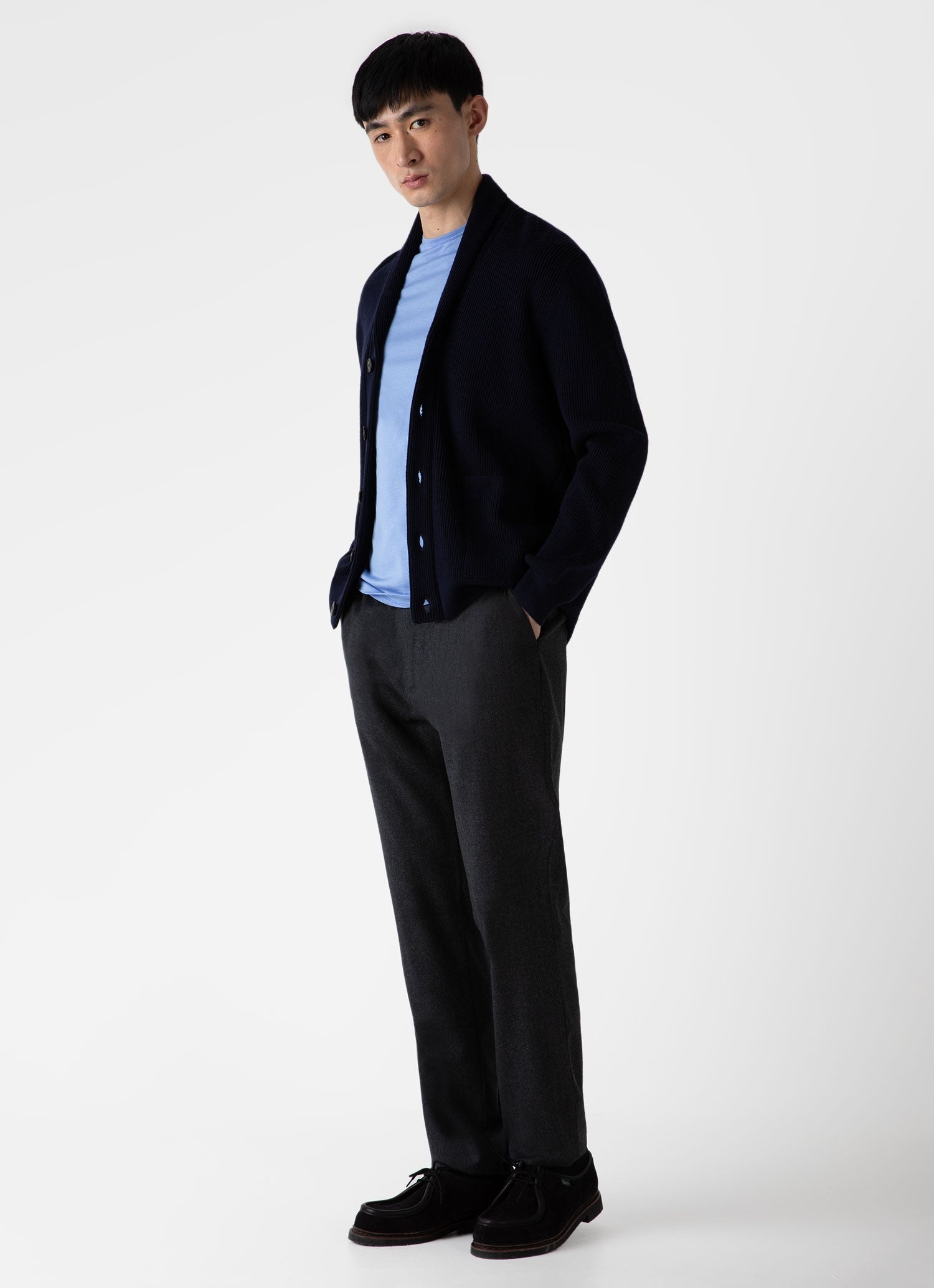 Ribbed Shawl Neck Cardigan - 3