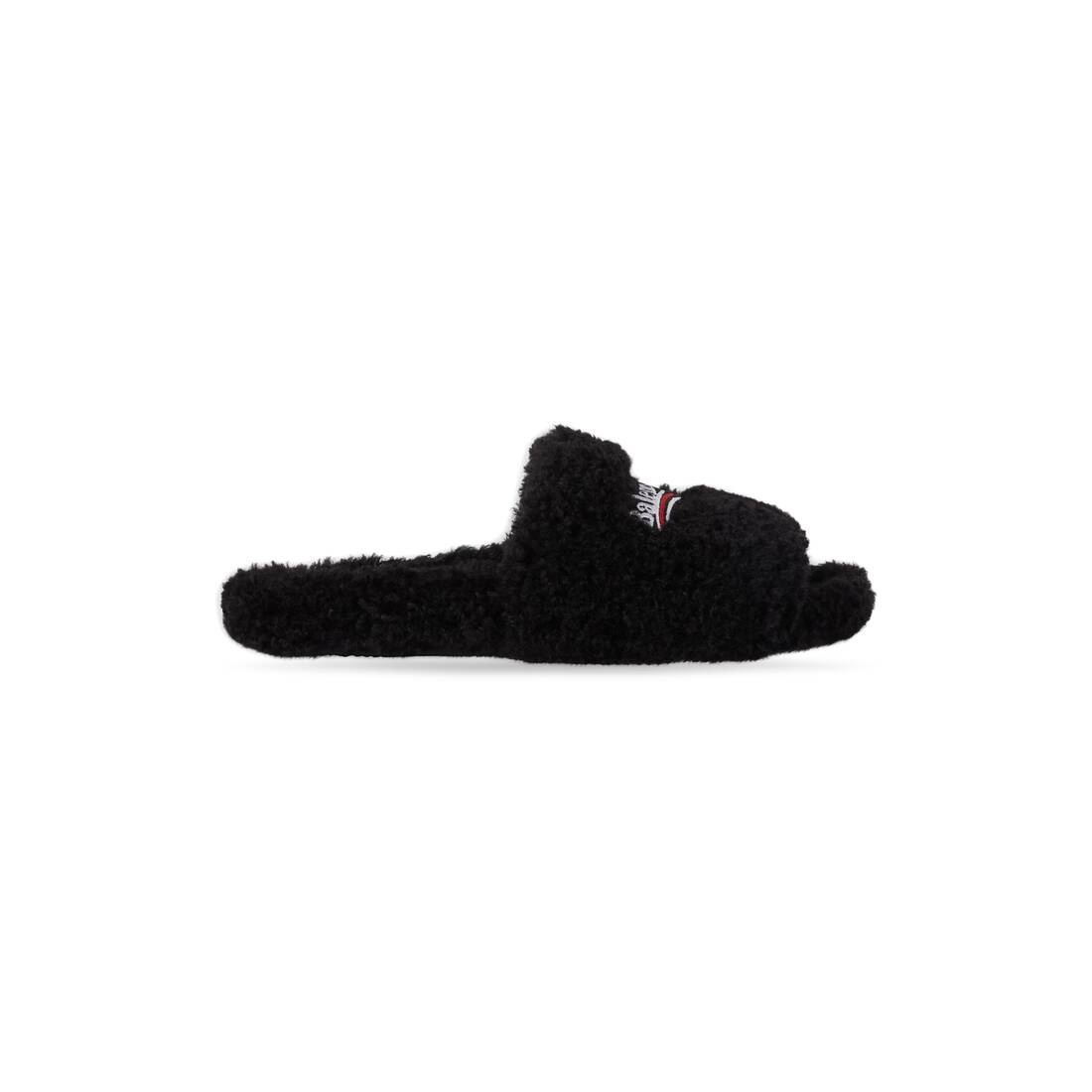 Men's Furry Slide Sandal in Black/white/red - 1