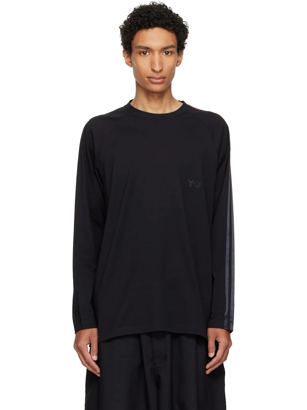 Black Oversized Gradient Stripes Long Sleeve T-shirt - 1