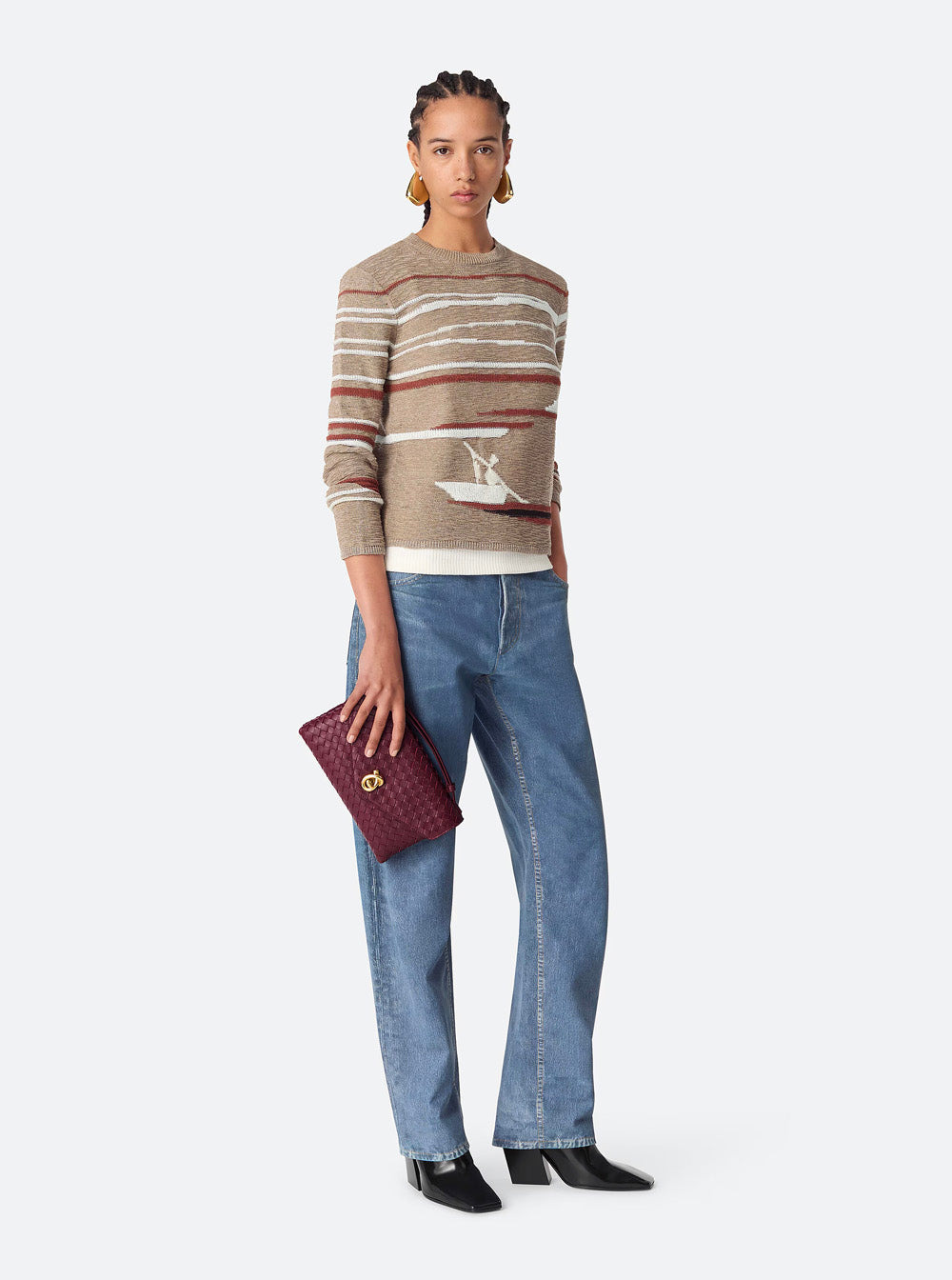 Bottega Veneta Women 'Knot Lock' Bordeaux Crossbody Bag With Intreccio Motif And Metal Knot Closure  - 7
