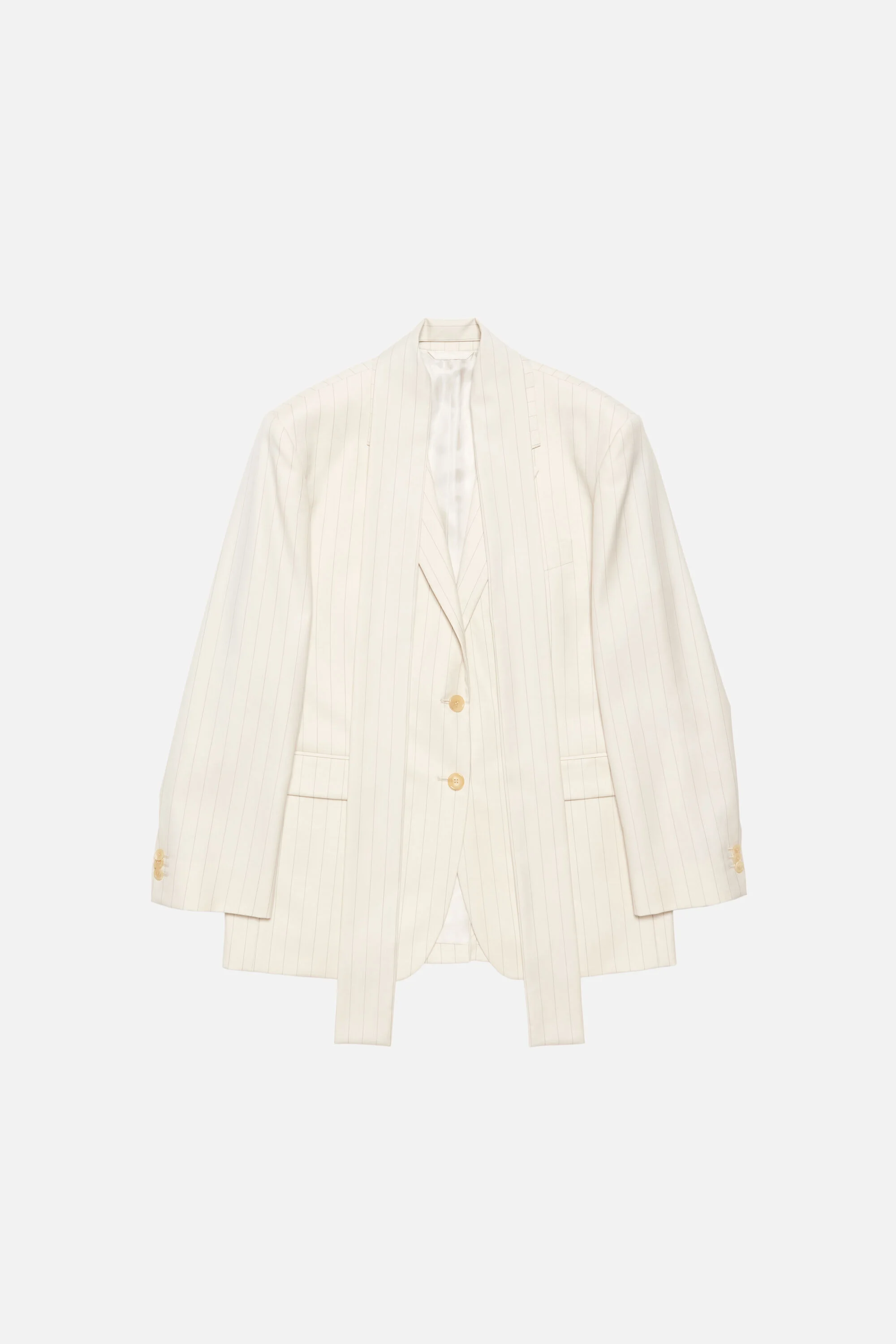 Pinstripe blazer with scarf - Cream beige - 1