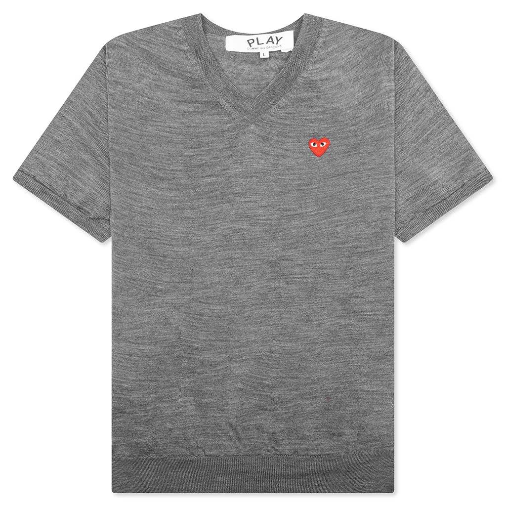 RED EMBLEM S/S V NECK SWEATER - GREY - 1