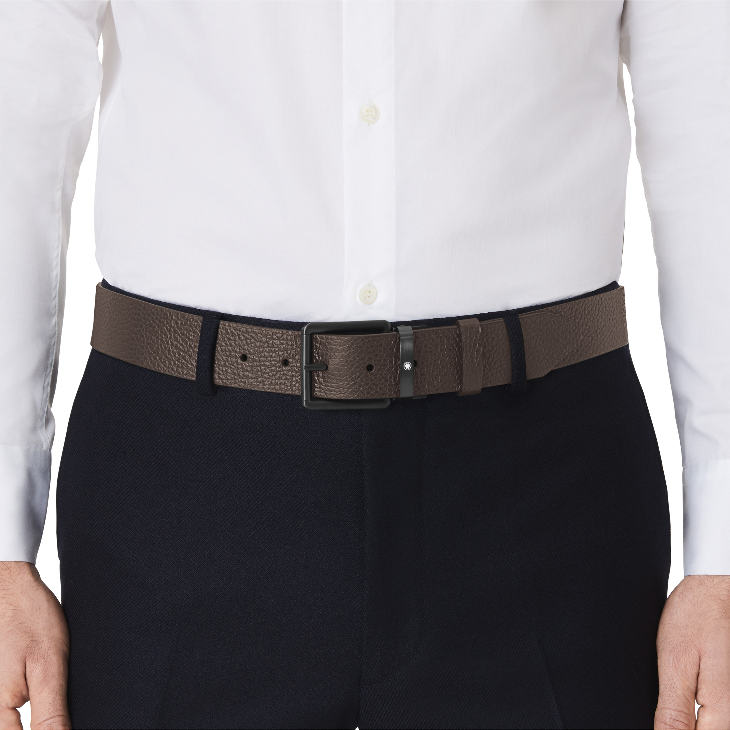 Brown/black 35 mm reversible leather belt - 2