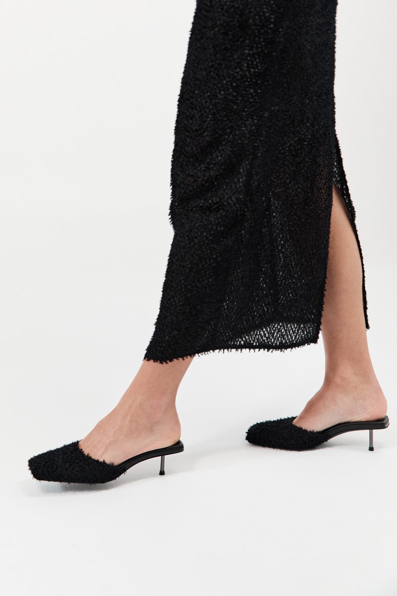 Feathered Square Toe Heel - Black - 3
