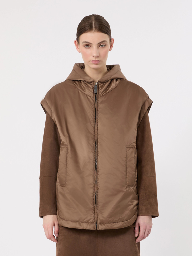 AMBRA Padded, hooded gilet in water-repellent canvas - MUD 3