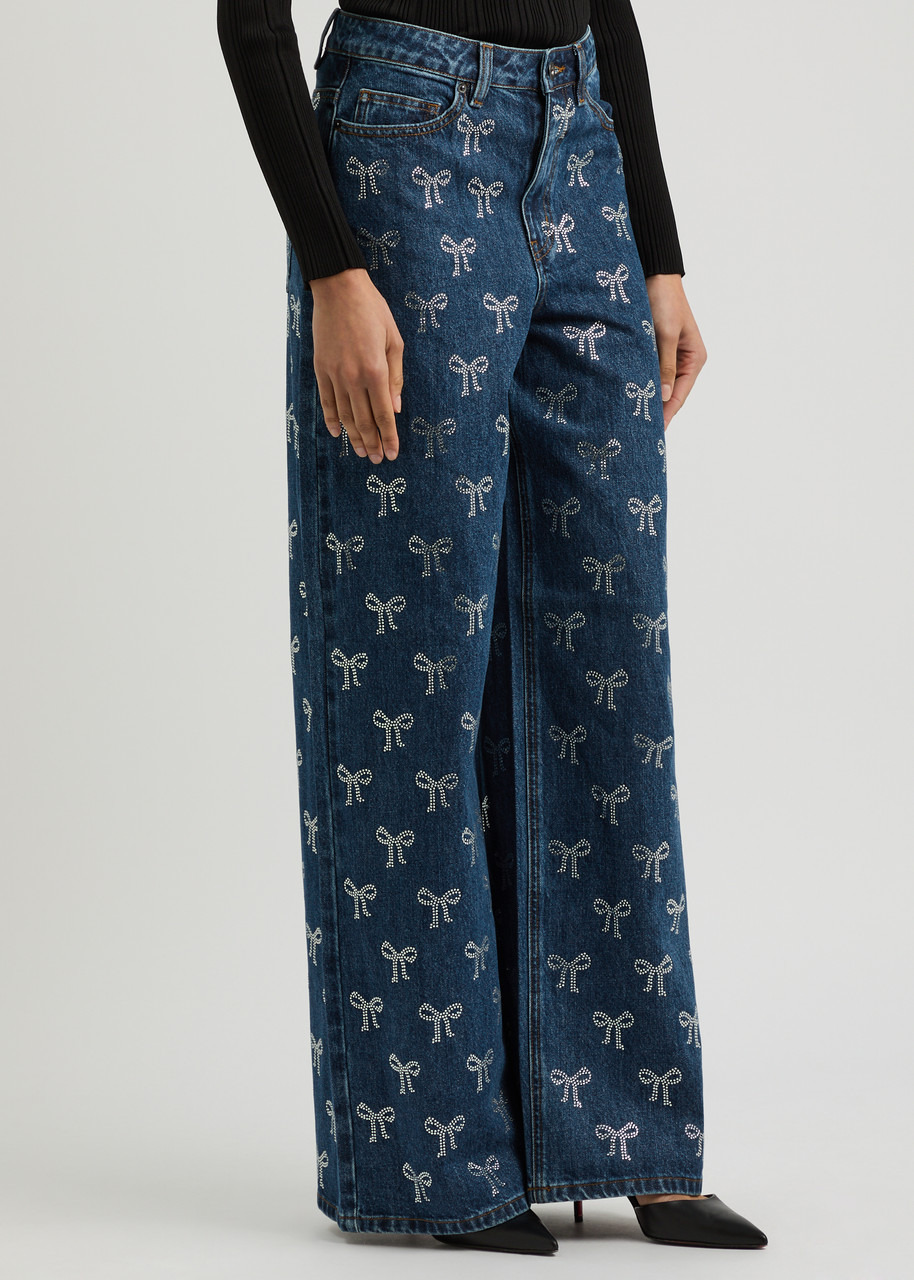 Self-portrait Bow-embellished Wide-leg Jeans - 2