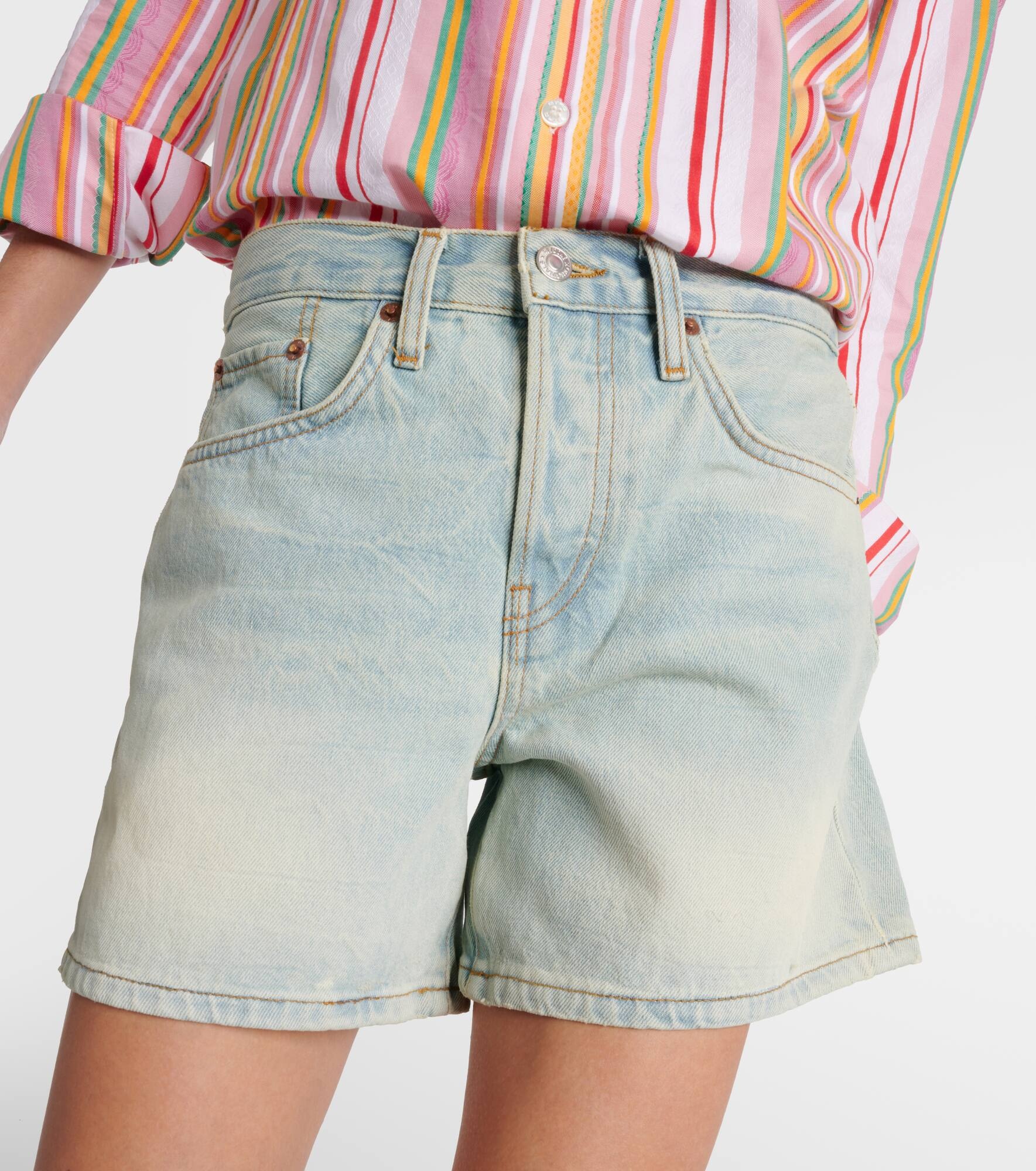 Mid-rise denim shorts - 4