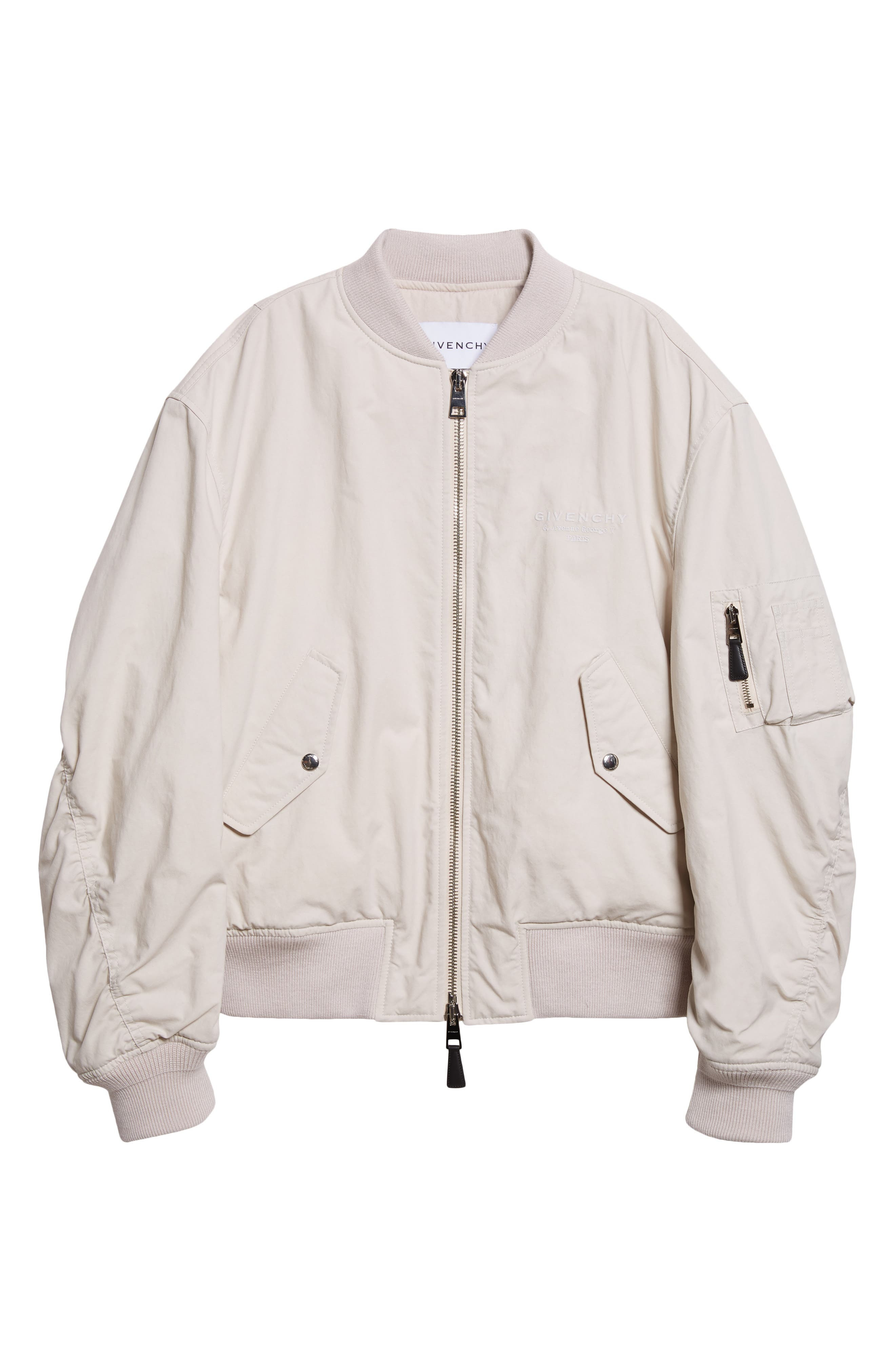 Givenchy Twisted Sleeve Cotton Blend Flight Jacket in Light Beige at Nordstrom - 7