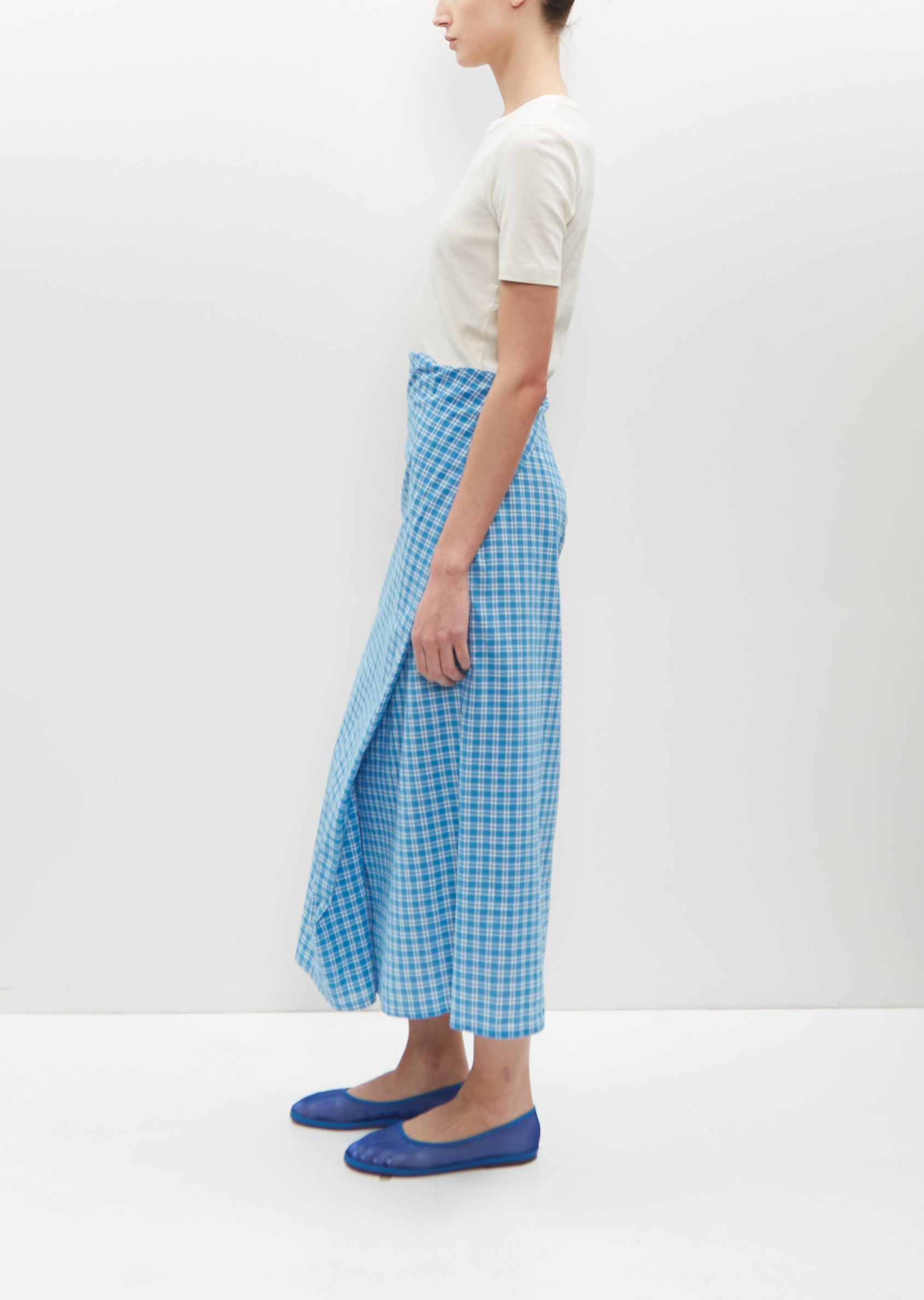 Draped Wrap Skirt — Blue Plaid - 2