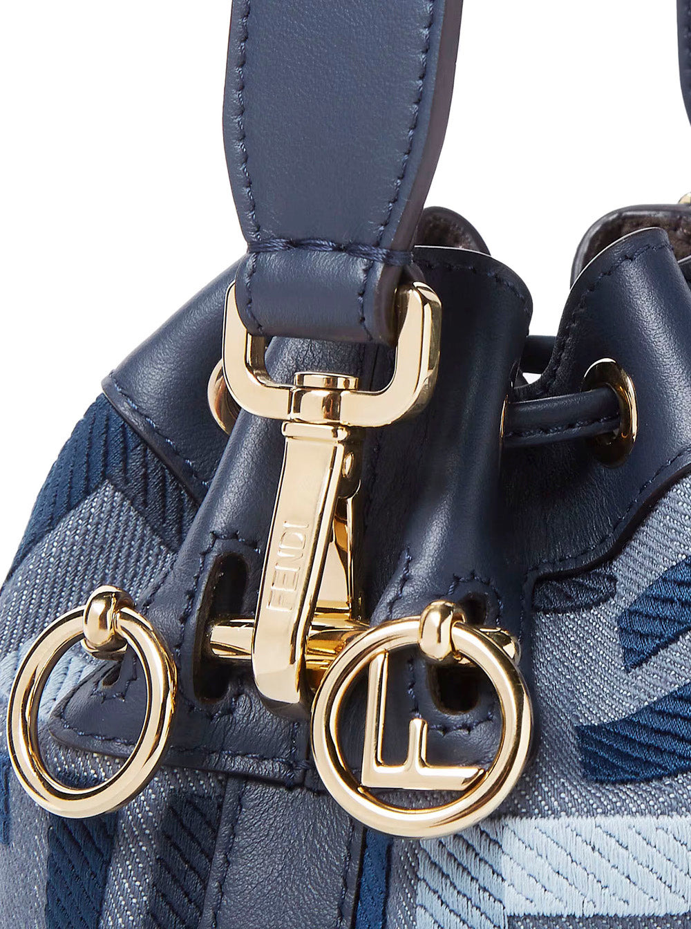Fendi Women ‘Mon Tresor Mini’ Blue Bucket Bag With Drawstring Closure And All-Over Ff Motif In Cotto - 4
