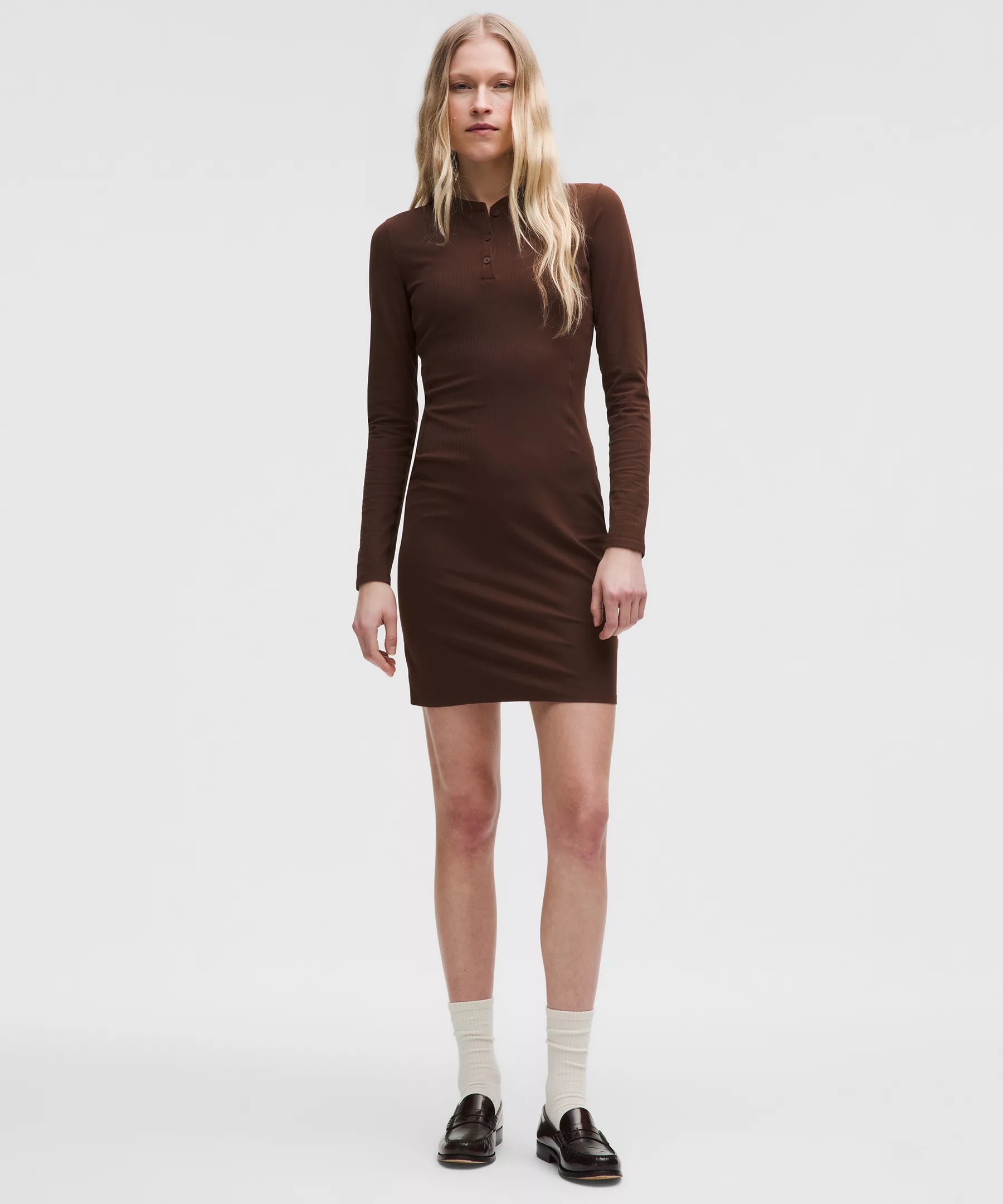 All Aligned Ribbed Long-Sleeve Henley Dress - 3