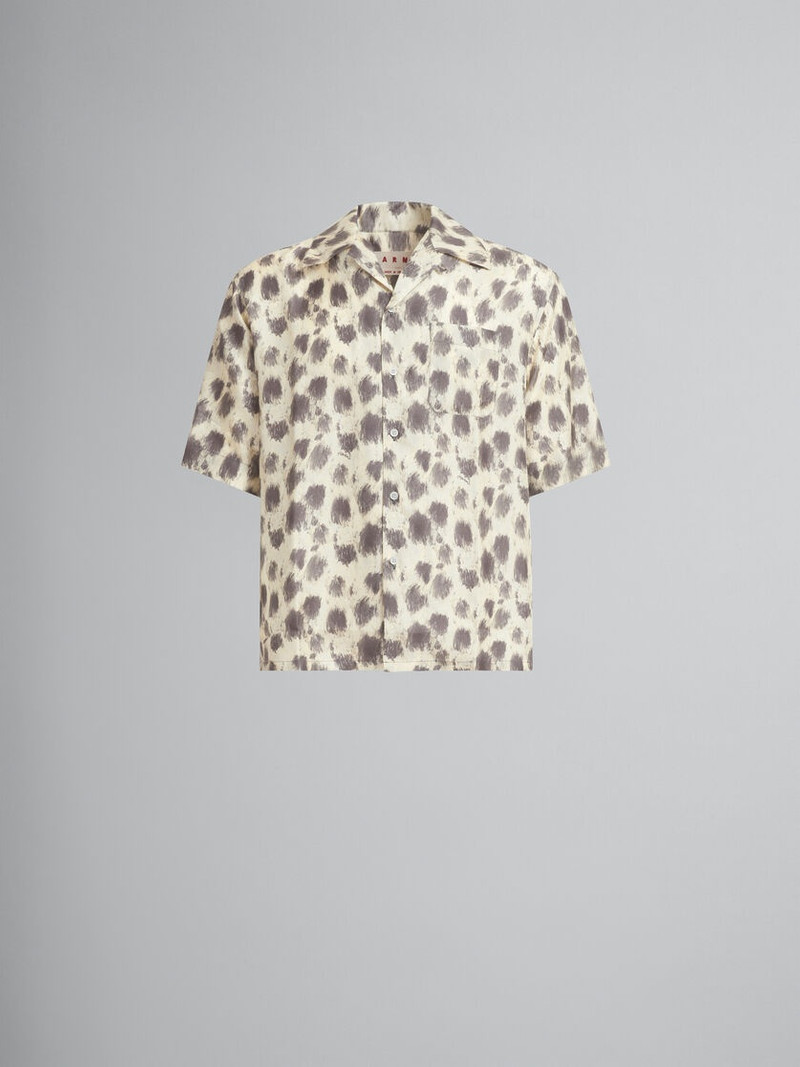 LIGHT YELLOW SILK BOWLING SHIRT WITH CRAYON LEOPARD PRINT 1