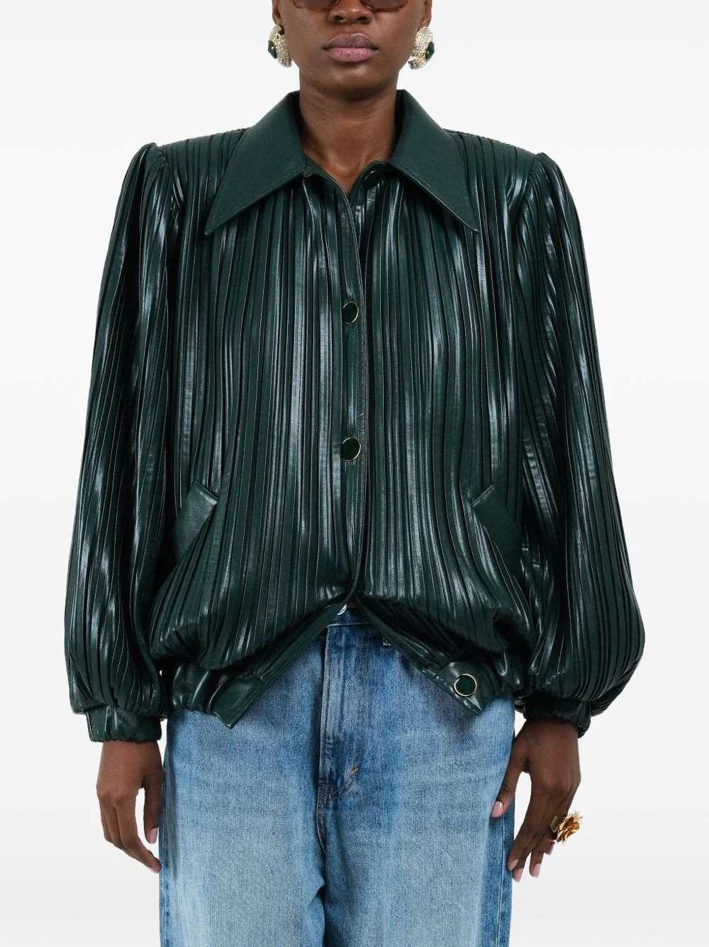 pleated short bomber jacket - 1