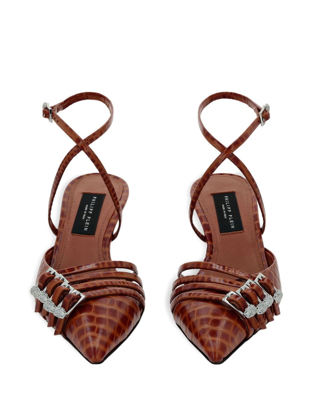55mm crocodile-effect buckled pumps - 3