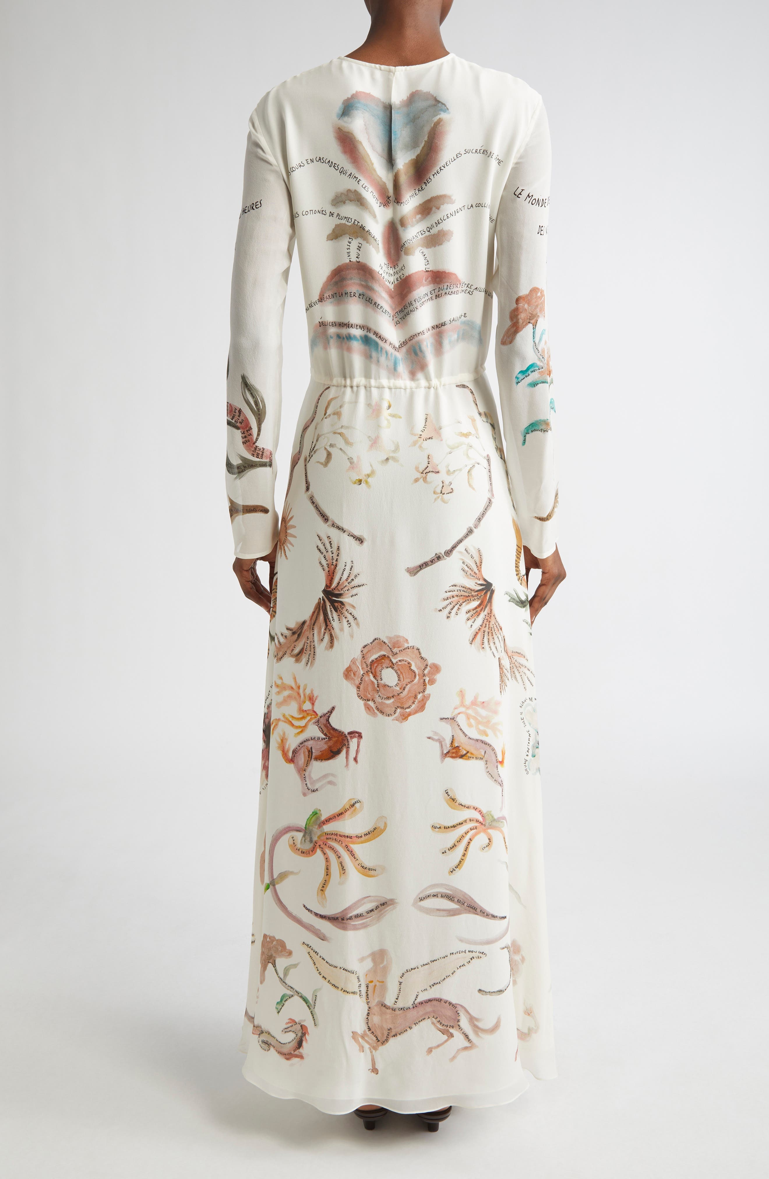 Altuzarra Sybbeline Long Sleeve Silk Georgette Maxi Dress in Ivory Figurative Tattoo at Nordstrom - 2