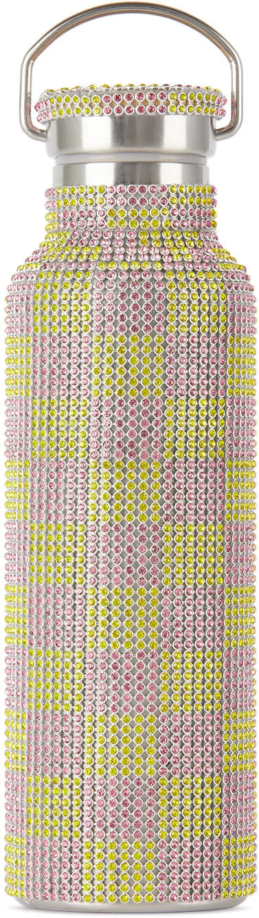 RHINESTONE WATER BOTTLE PINK YELLOW CHECKER - 1