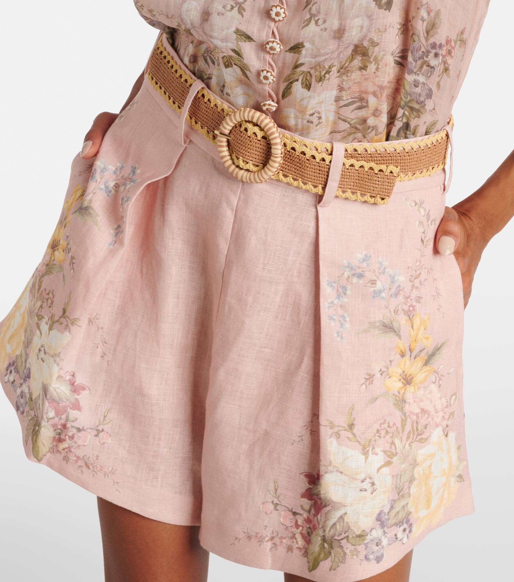 Waverly belted floral linen shorts - 4