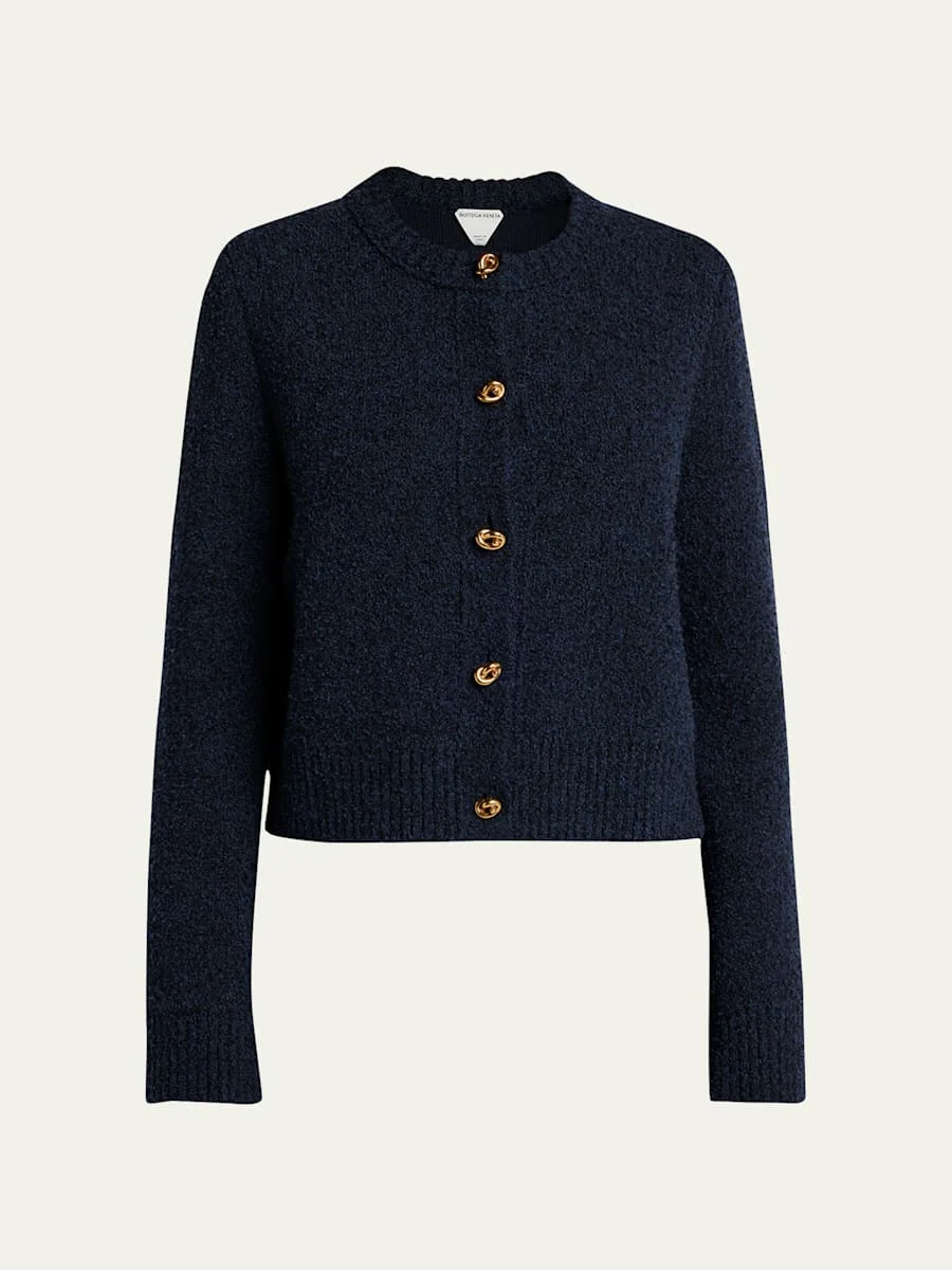 Knot-Button Boucle Knit Cardigan - 1