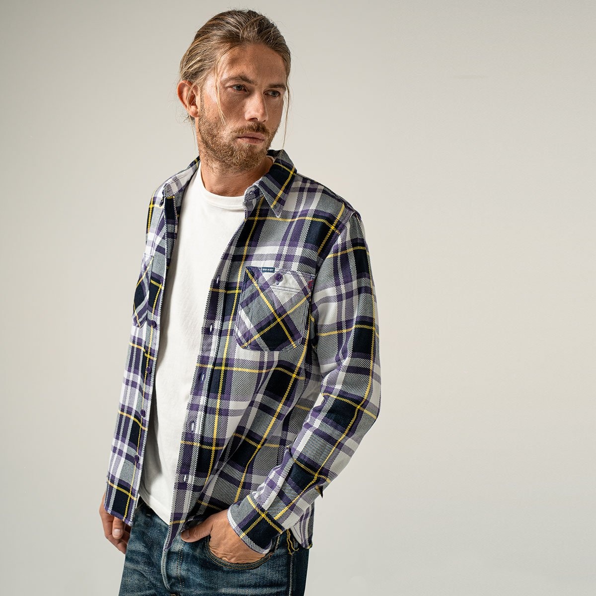 IHSH-382-PUR 9oz Selvedge American Check Work Shirt - Purple - 5
