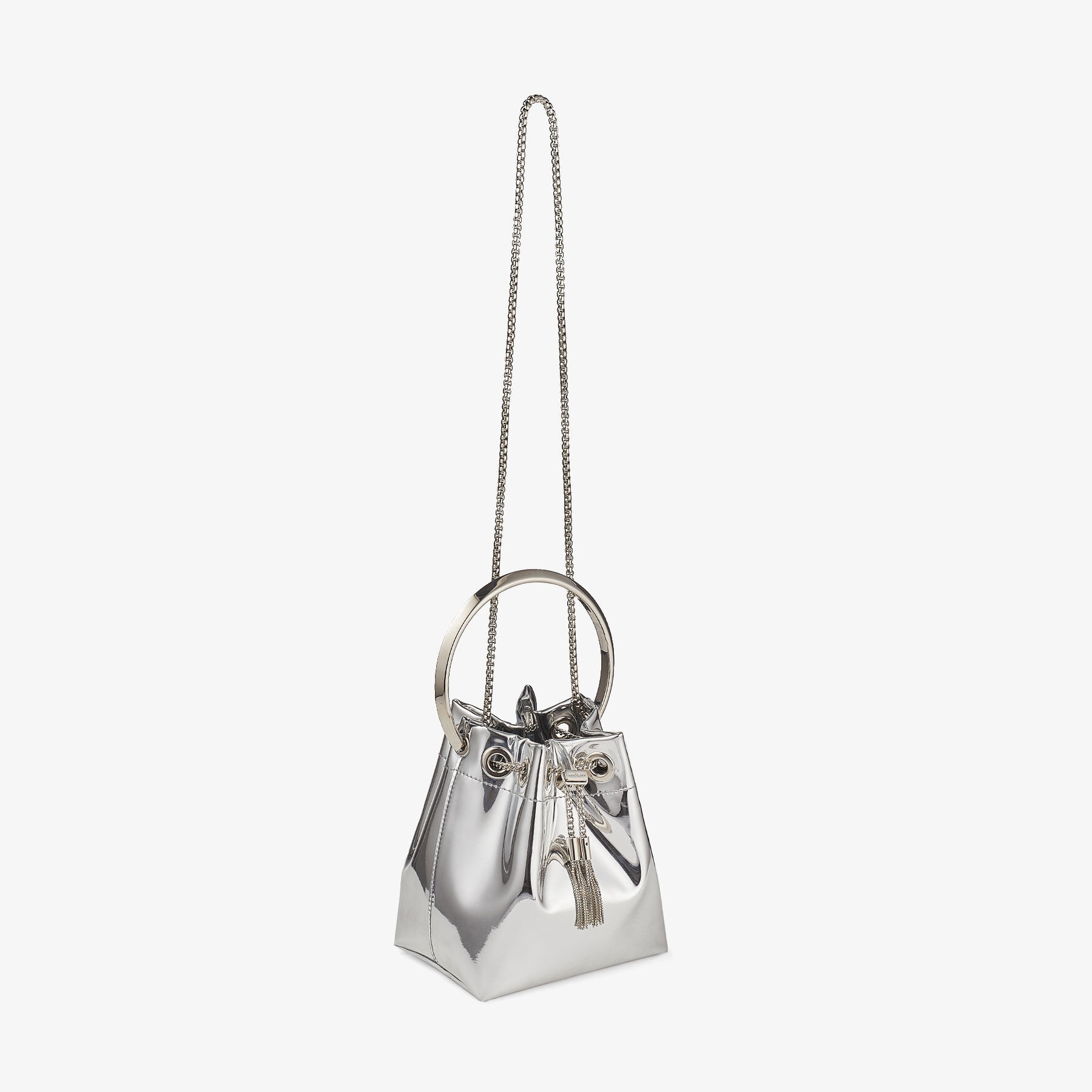Bon Bon
Silver Mirror Fabric Mini Bag with Metal Handle - 4