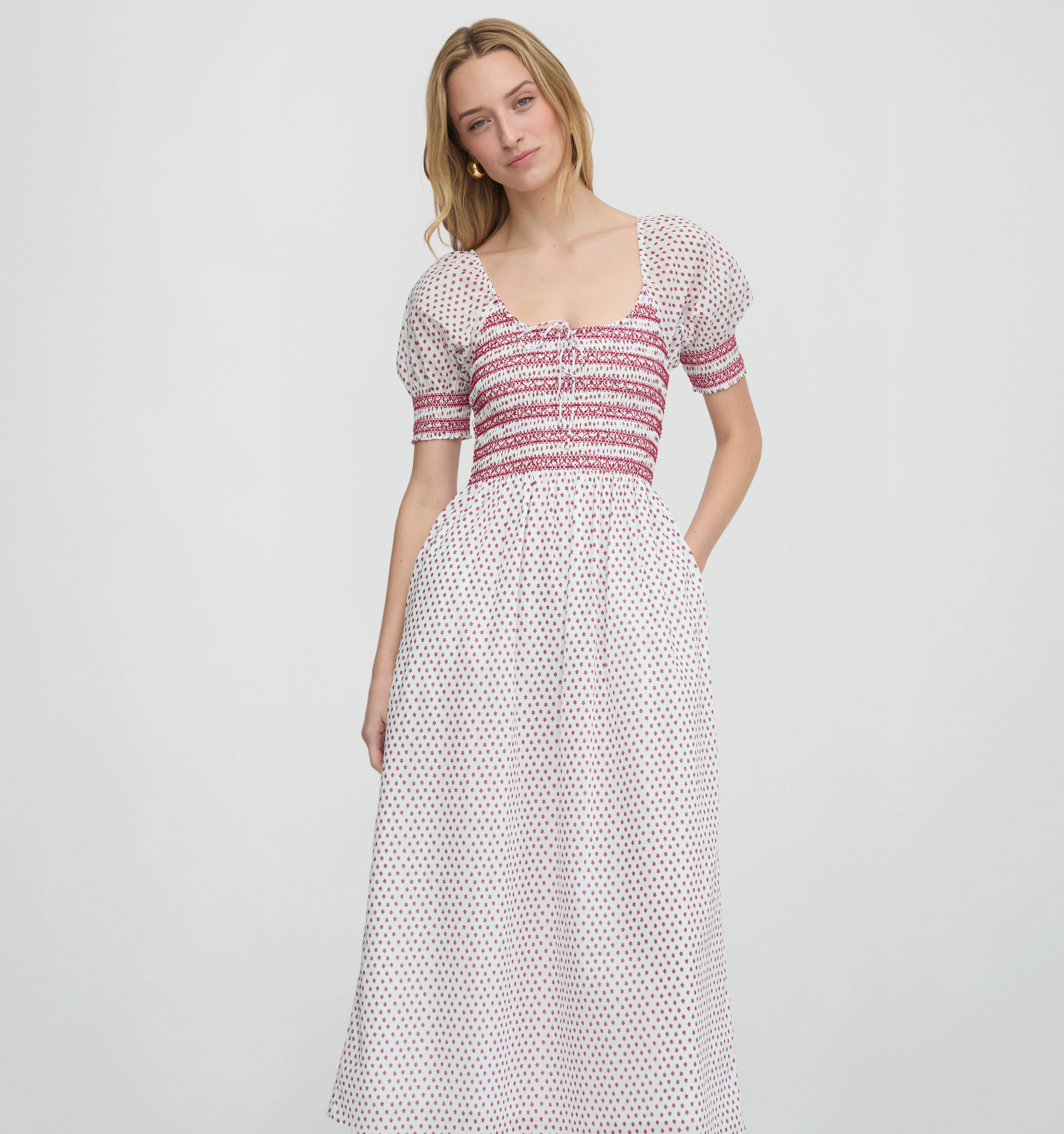 The Madeline Nap Dress - White Poppy Half Drop - 1
