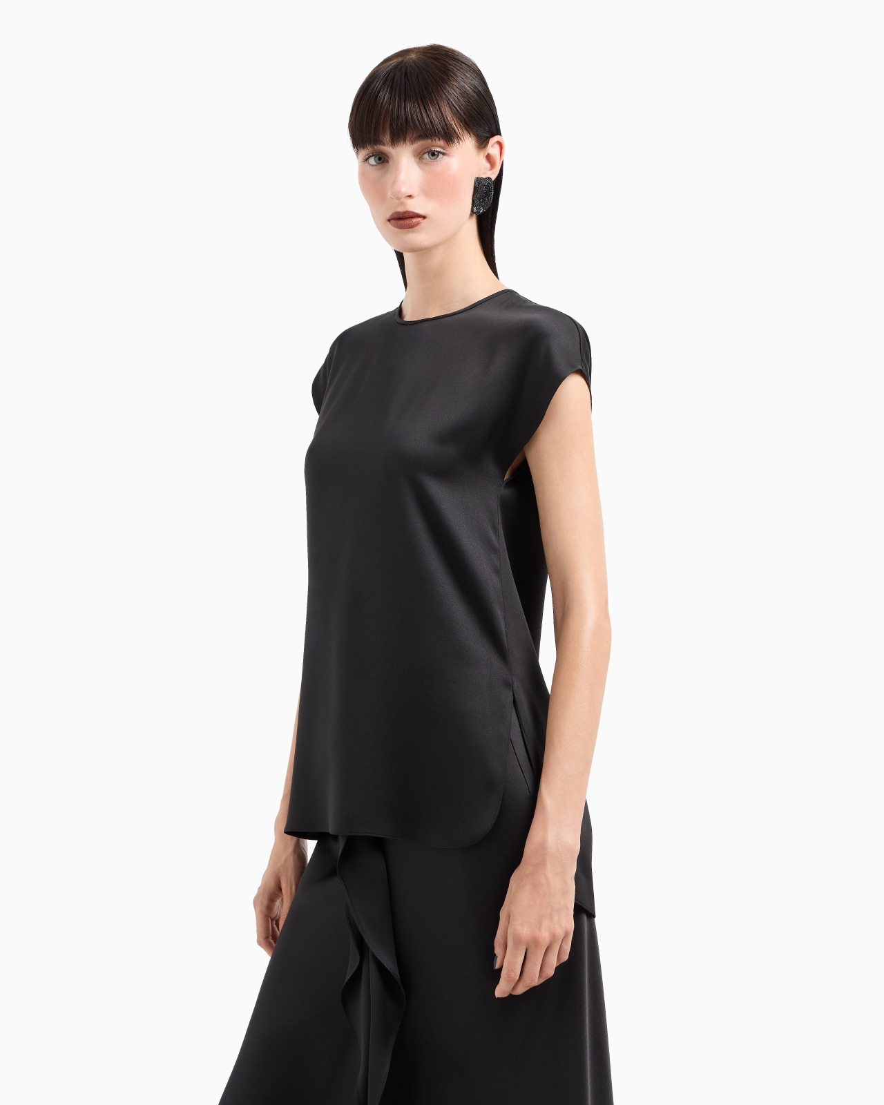 Long blouse in silk double satin - 4