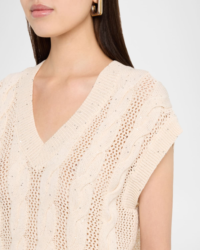 Sequined Cotton Cordonnet Sweater Vest 5