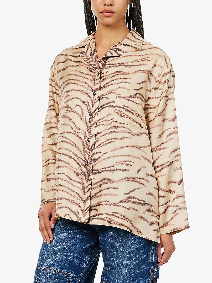 Animal-print long-sleeved silk shirt - 3