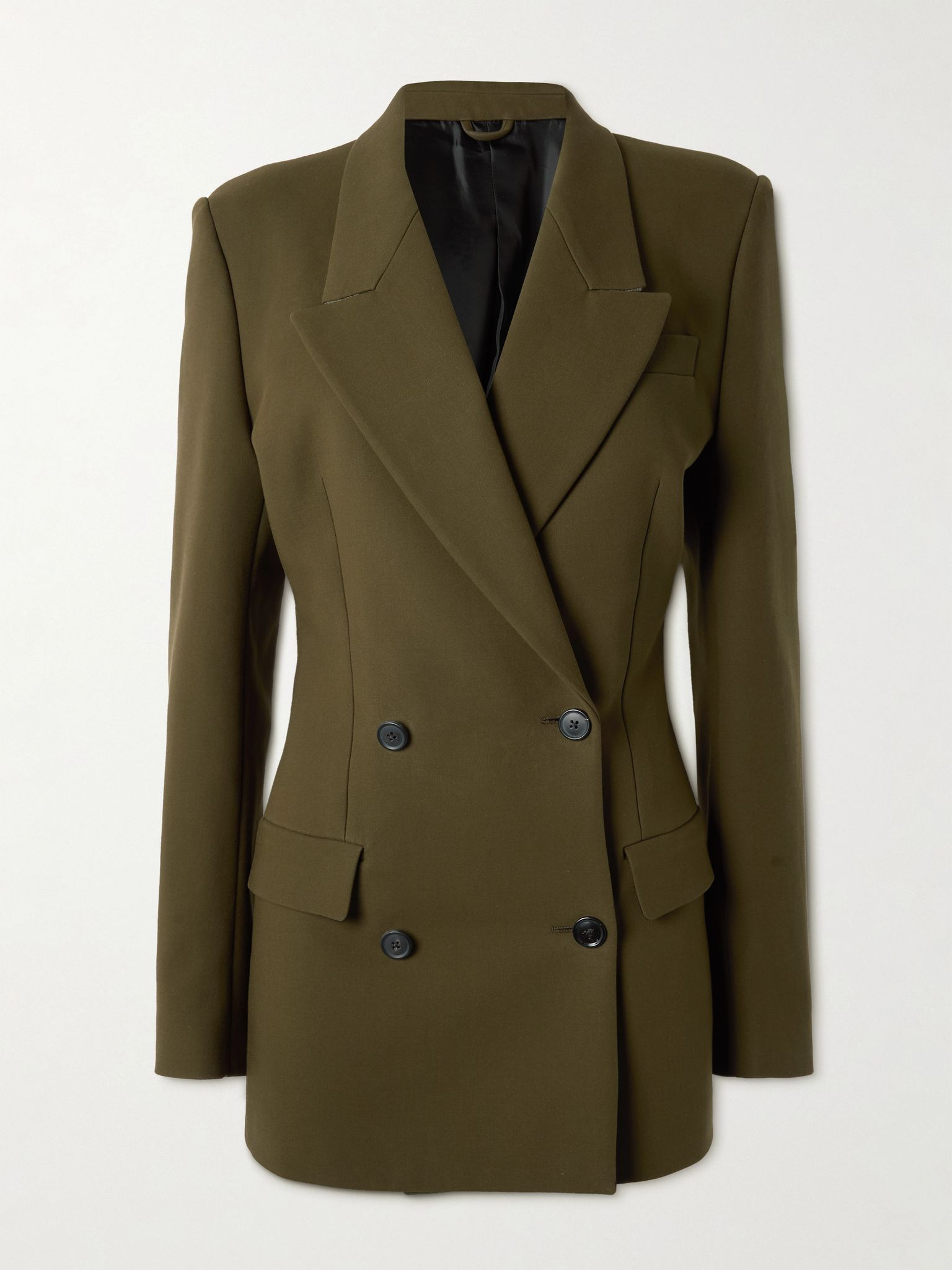 Double-breasted cotton-twill blazer Army green - 1
