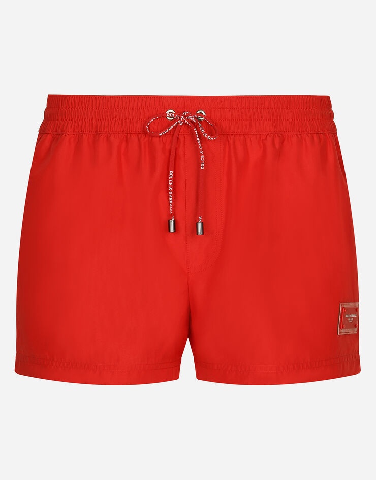 Short swim trunks with branded plate - 1