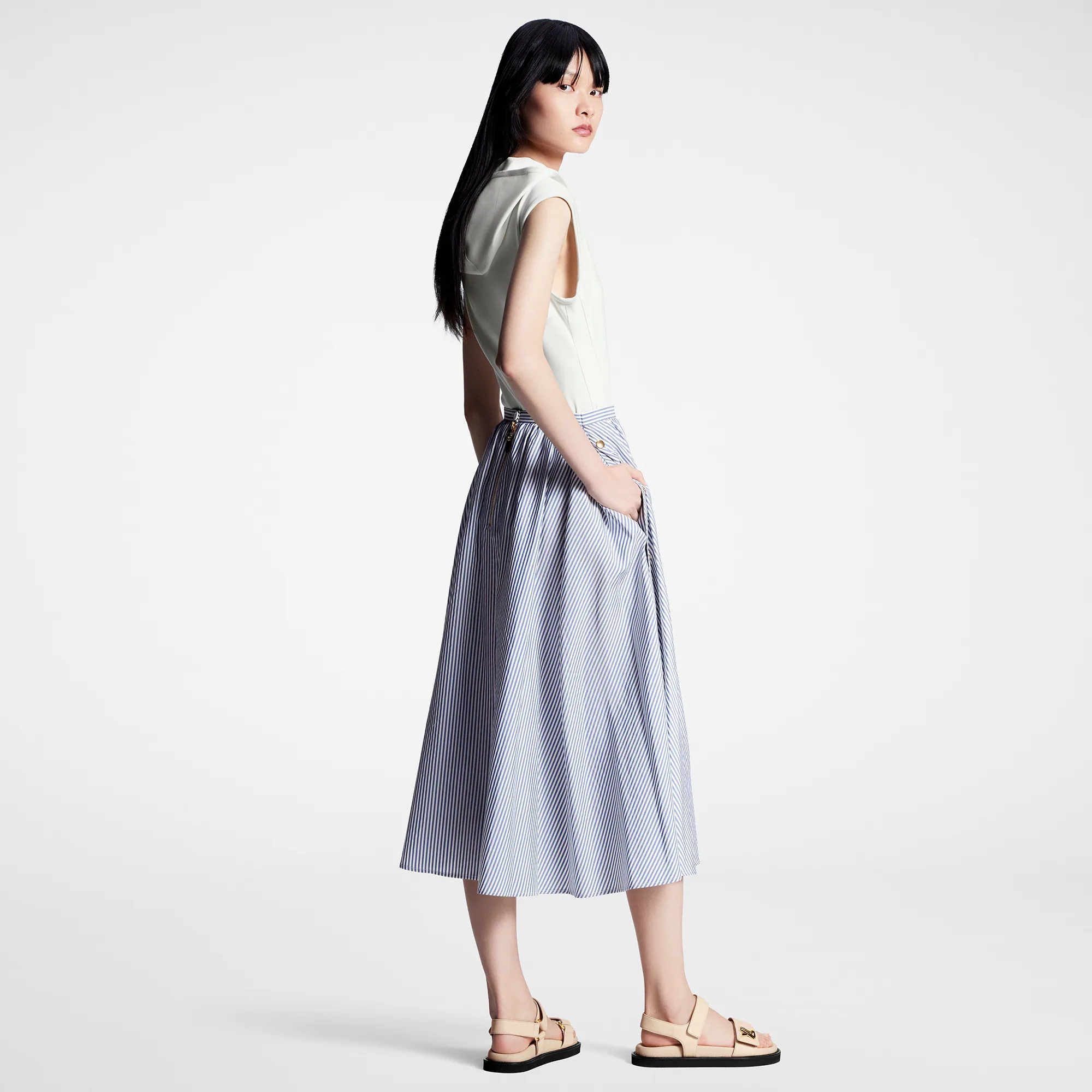 Pinstripe Silk Midi Skirt - 3