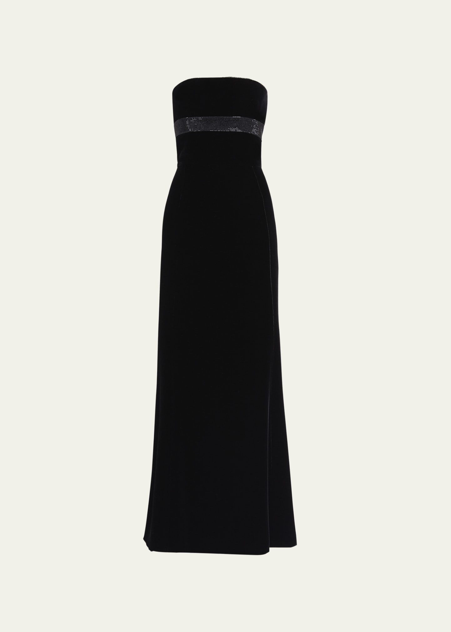 Strapless Strass Embellished Velvet Trumpet Gown - 1