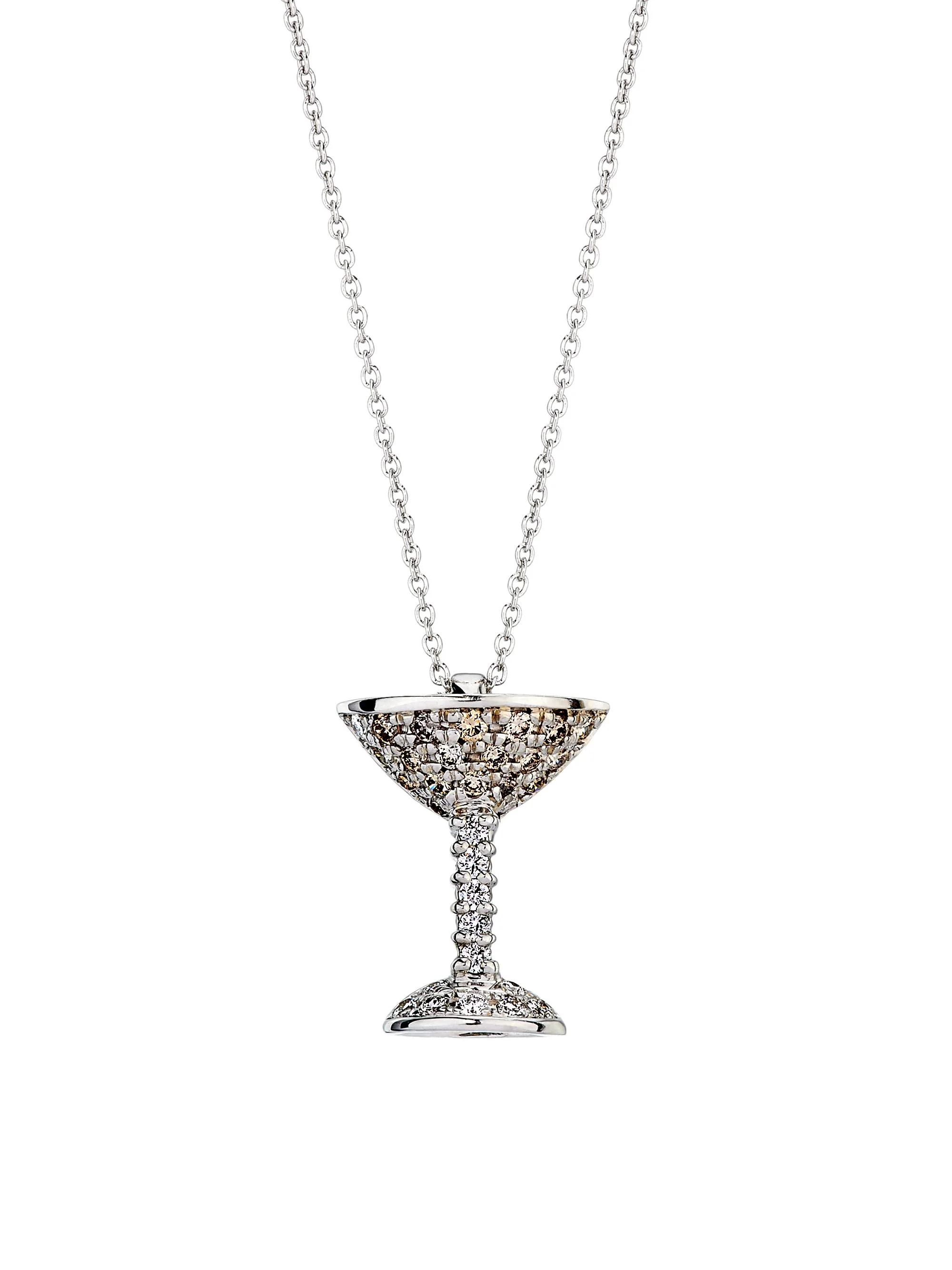Women's Tiny Treasures 18K White Gold & 0.11 TCW Diamond Espresso Martini Pendant Necklace - White G - 1