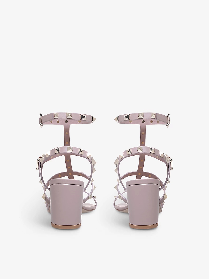 Rockstud open-toe leather heeled sandals - 5