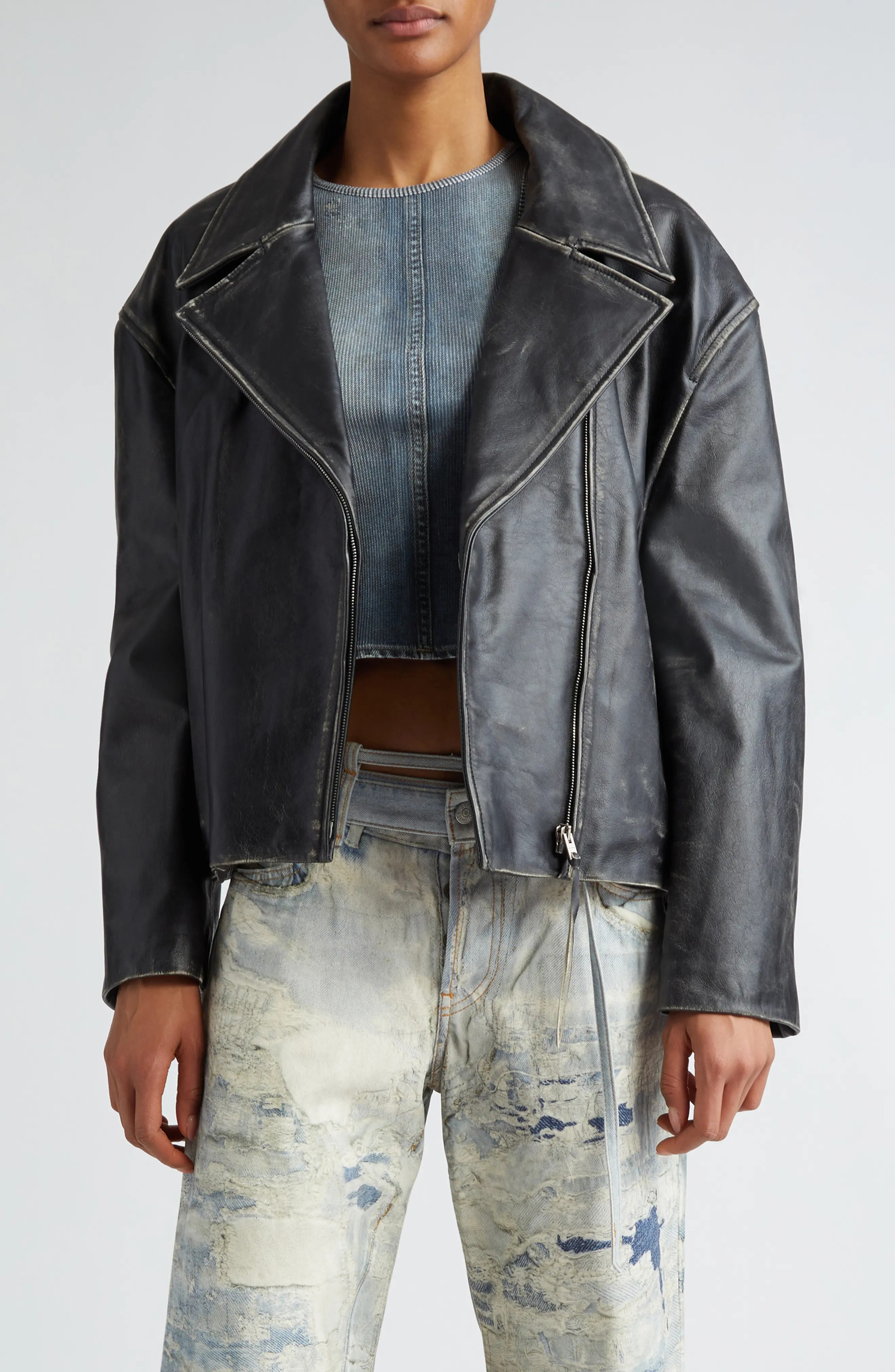 Acne Studios Lilket Distressed Leather Moto Jacket