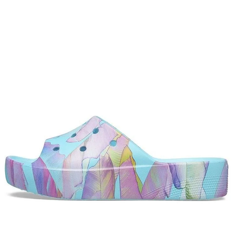 (WMNS) Crocs Classic Platform Palm Print Slide 'Blue Multi-Color' 208607-4NQ - 1