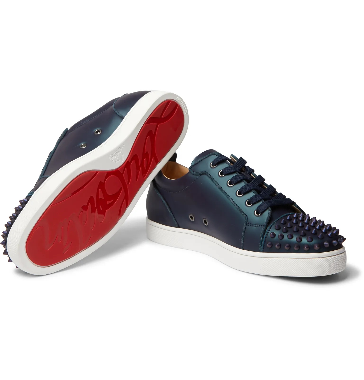 Louis Junior Spikes Cap-Toe Iridescent Leather Sneakers - 3