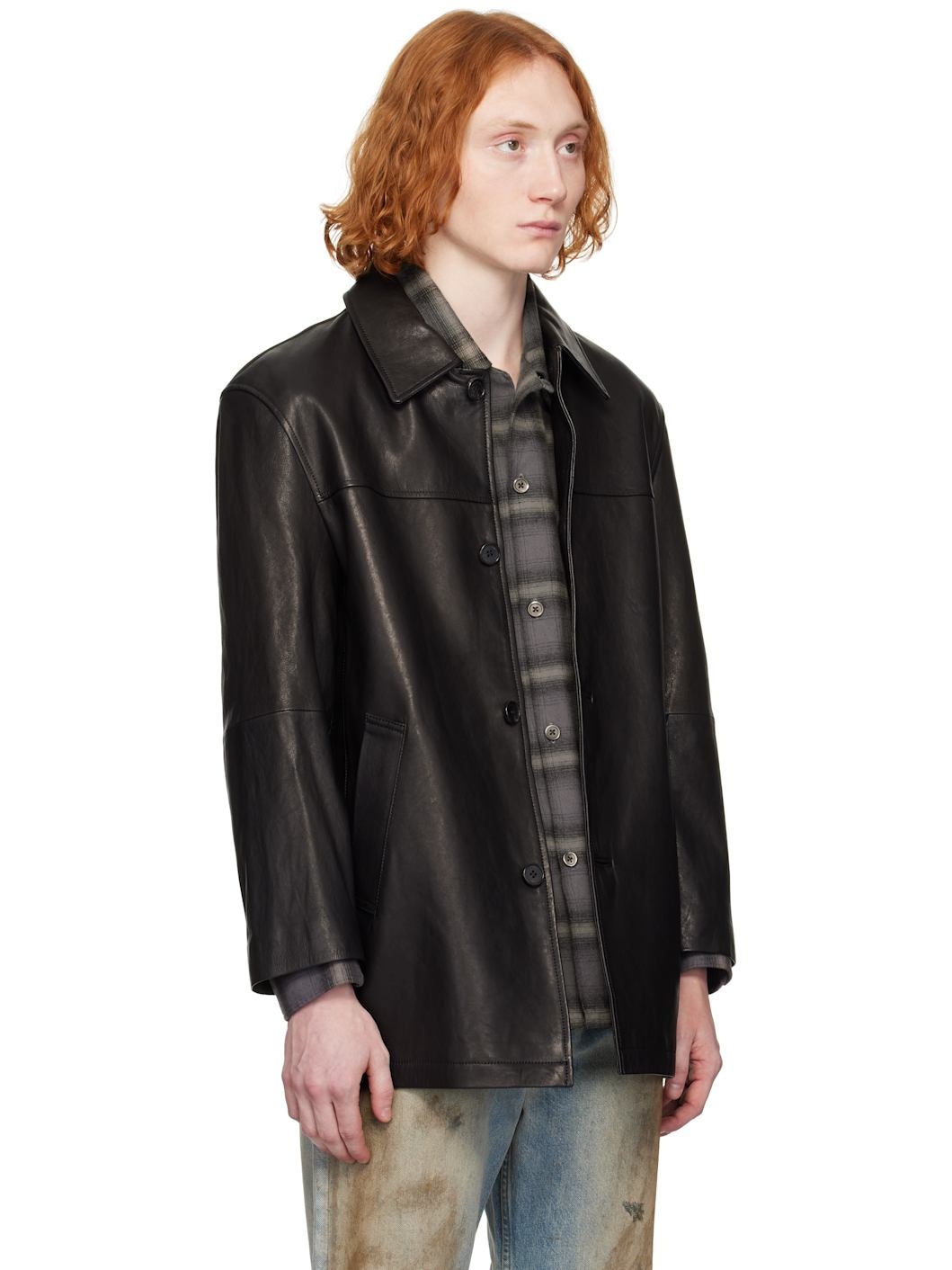 Black Half Leather Jacket - 2