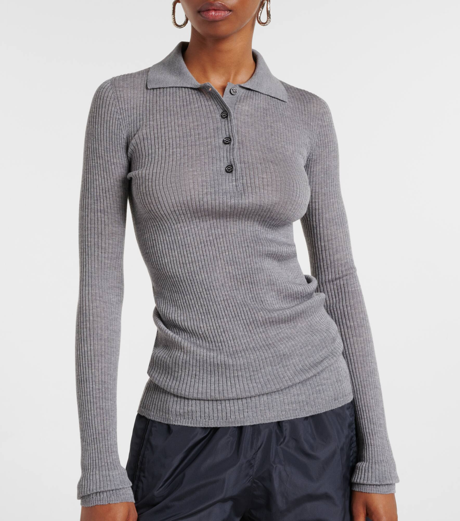 Ribbed-knit wool polo shirt - 6