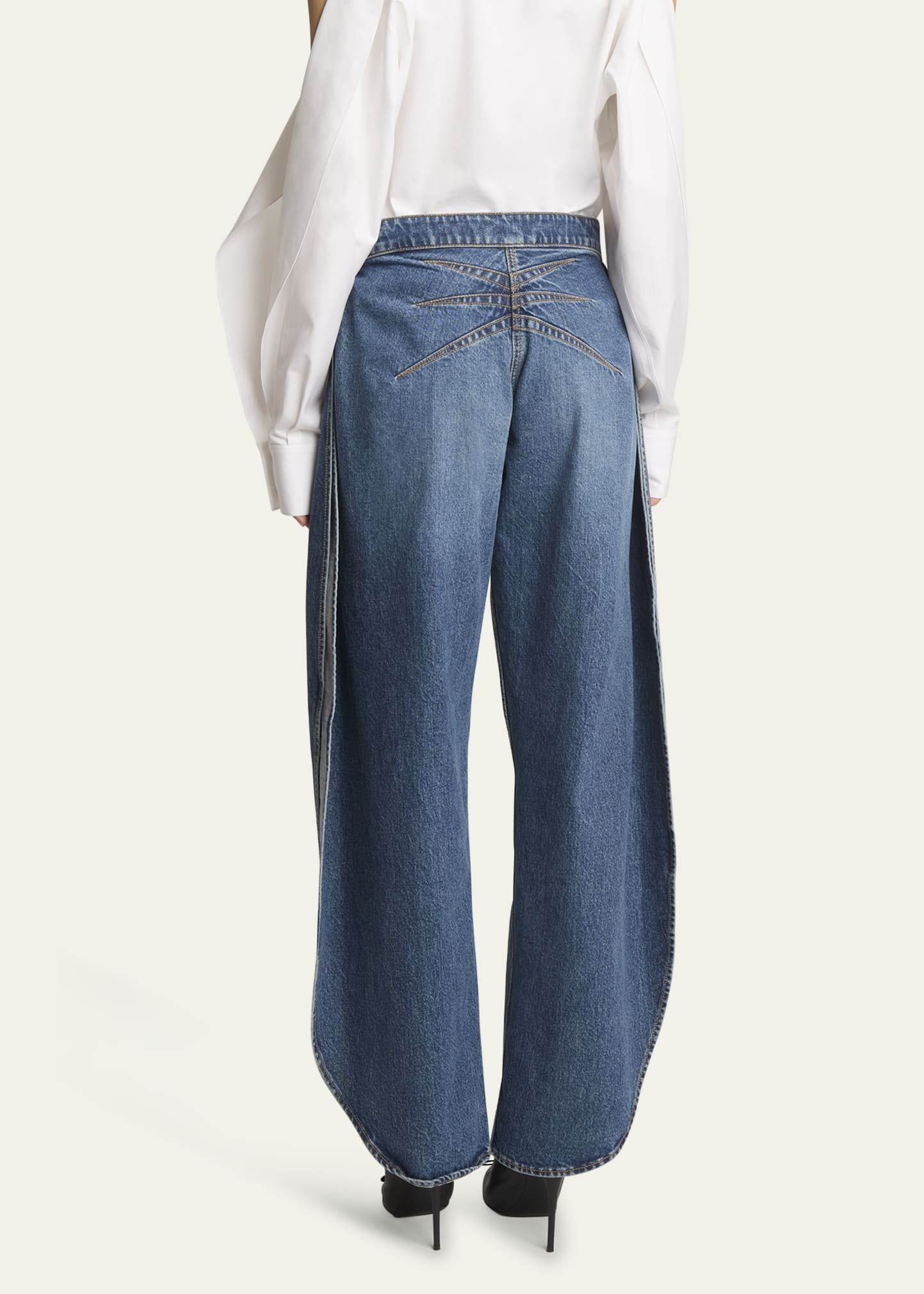 Slit Rounded Petal Denim Pants - 3