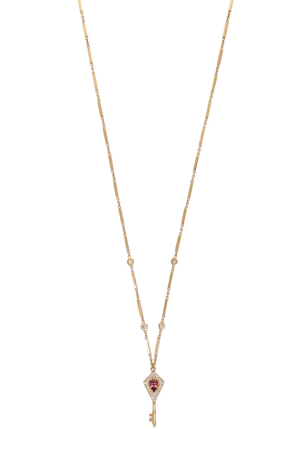 Pink Tourmaline Diamond Key Pendant Necklace - 1