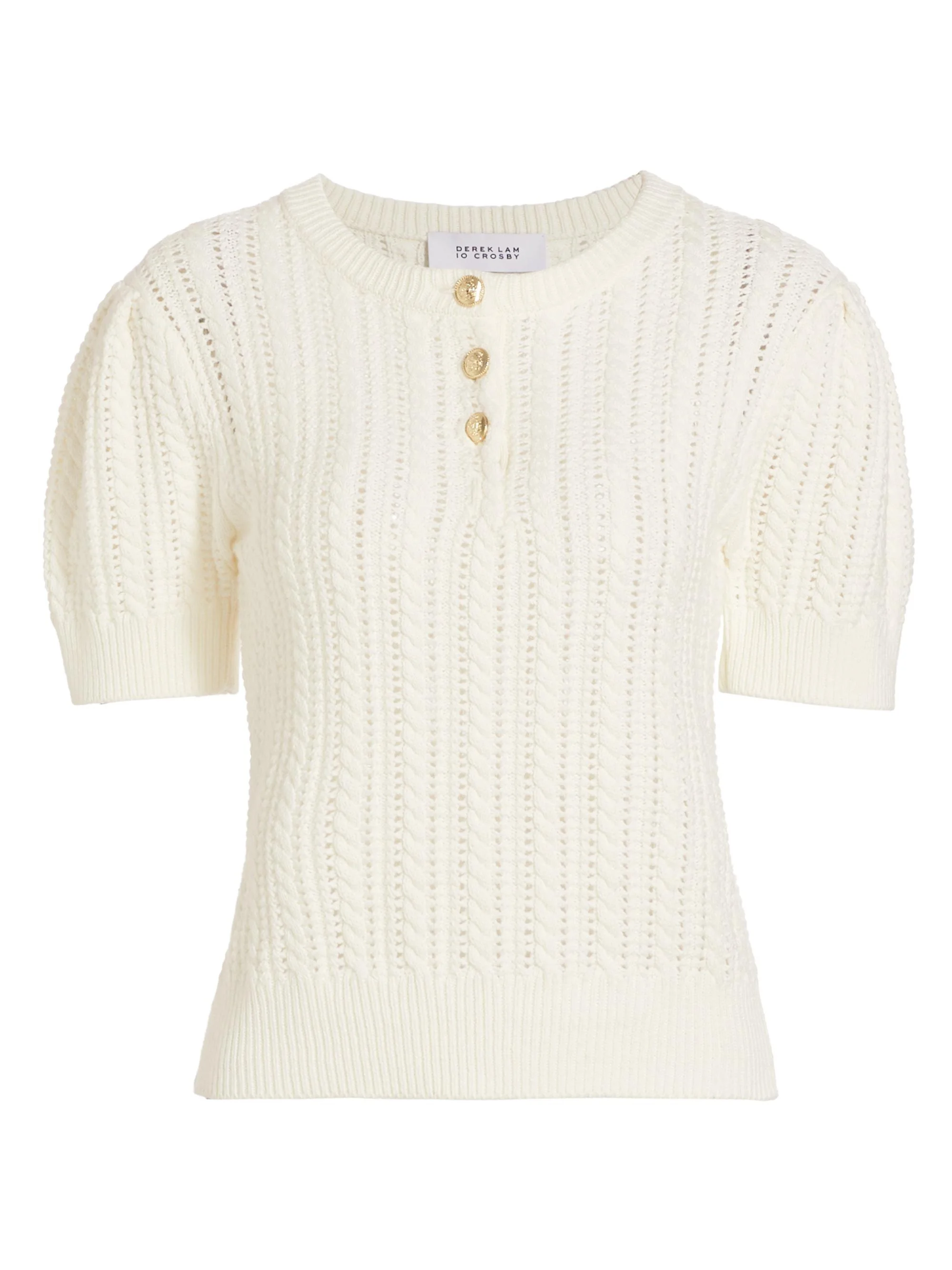 Women's Shea Mixed-Stitch Puff-Sleeve Sweater - Ivory - 1