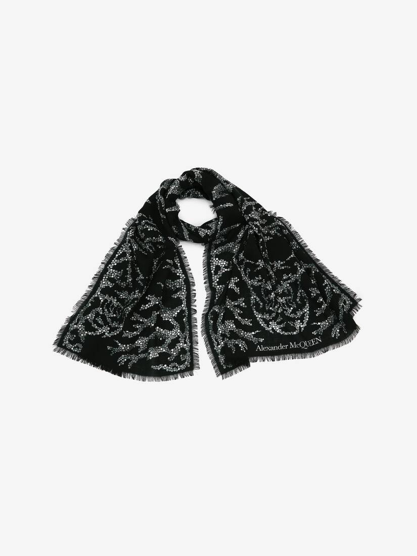 Women's Crystal Spine Skull Stole in Black/medium Grey - 2