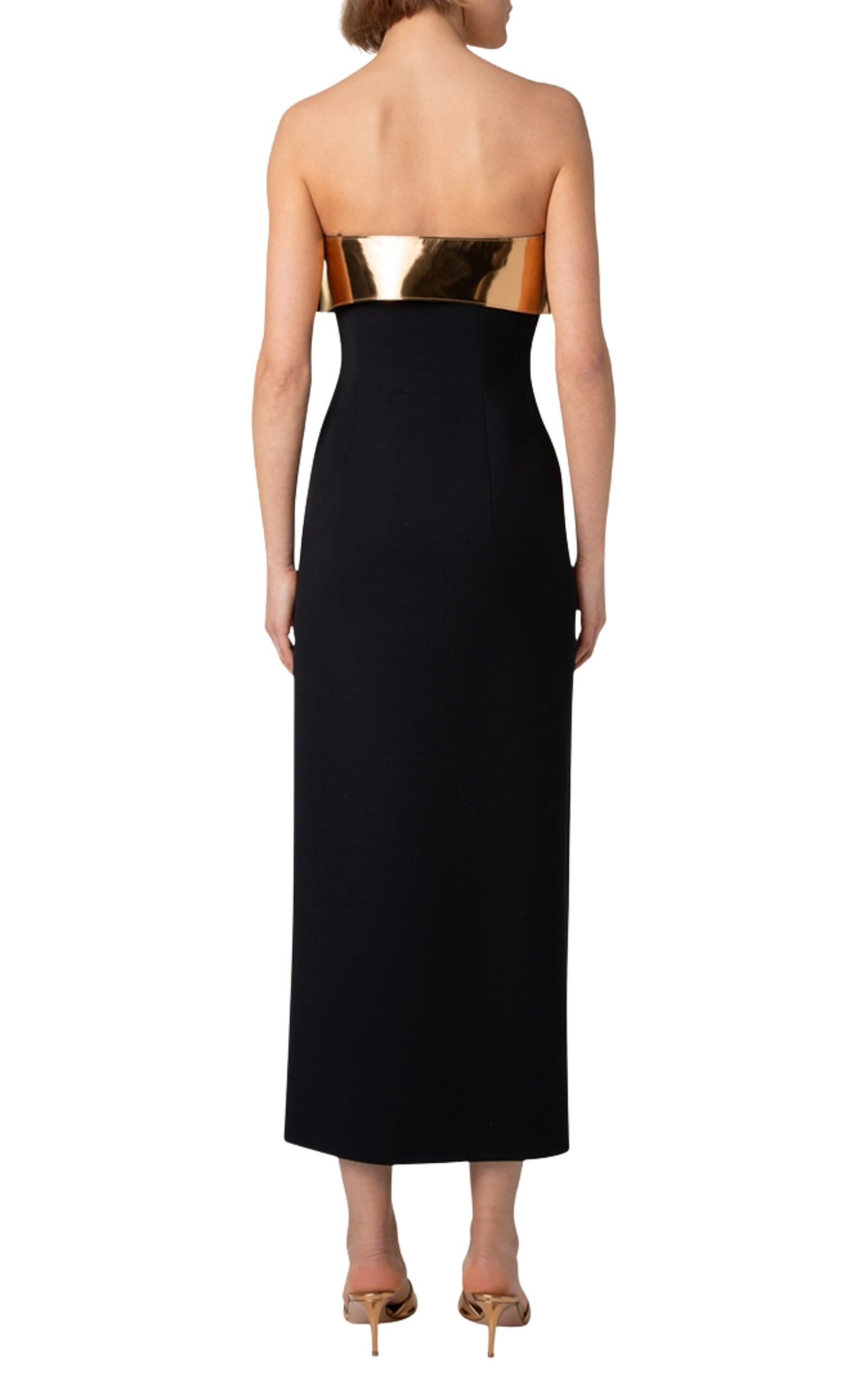 Midi Cocktail Dress with Gold Leather Highlight - 5