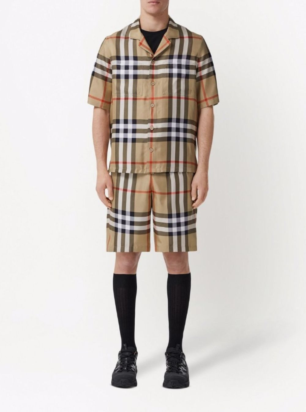 Burberry Men Brown Bowling Shirt With All-Over Checkered Print In Silk Man - 4