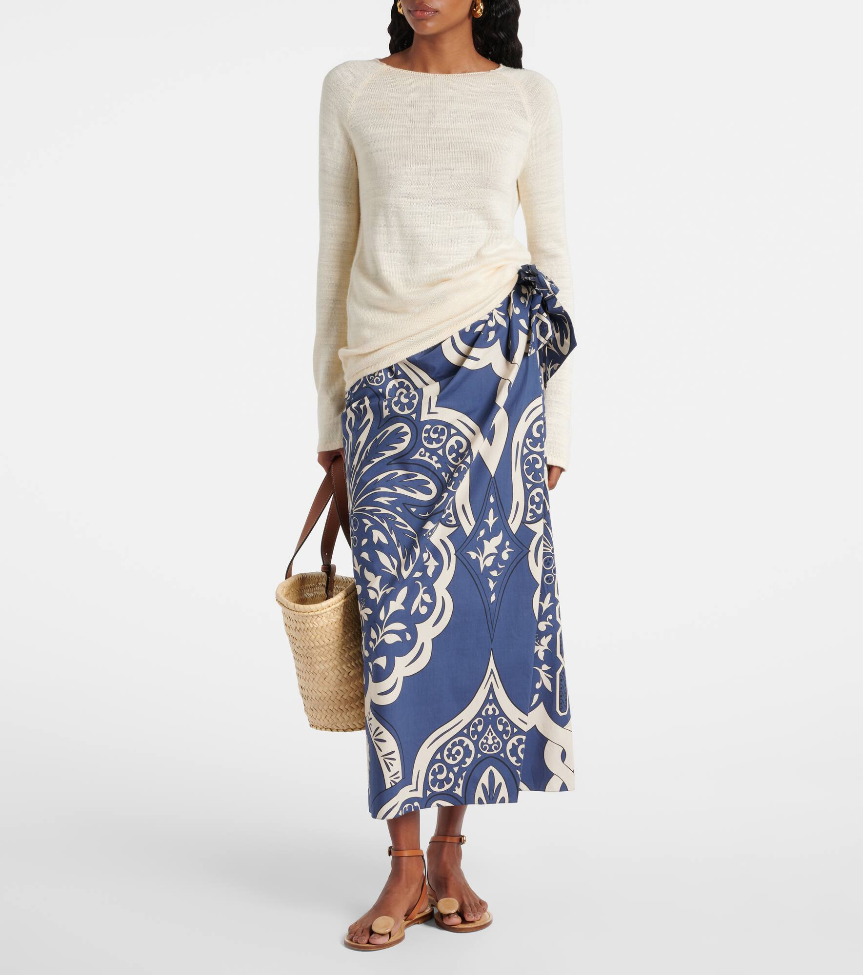 Printed cotton poplin wrap skirt - 2