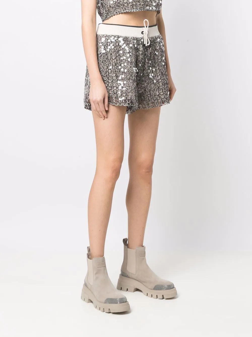 sequin-embellished silk shorts - 3