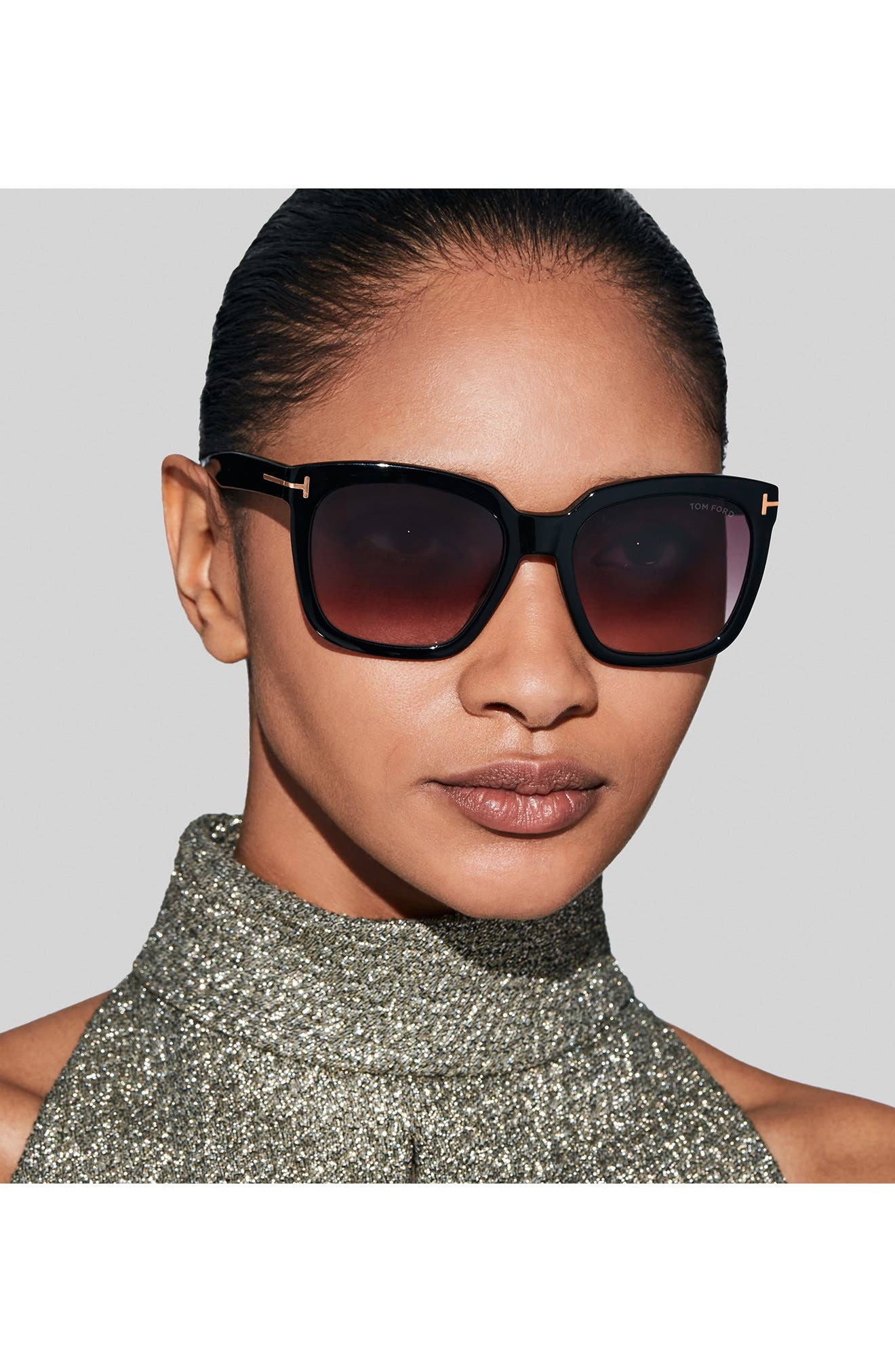 TOM FORD Amarra 55mm Gradient Square Sunglasses in Black/Gradient Burgundy at Nordstrom - 3