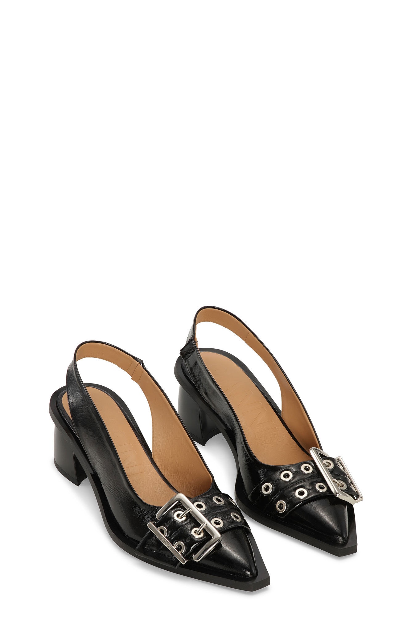 BLACK FEMININE BUCKLE SLINGBACK PUMPS - 2