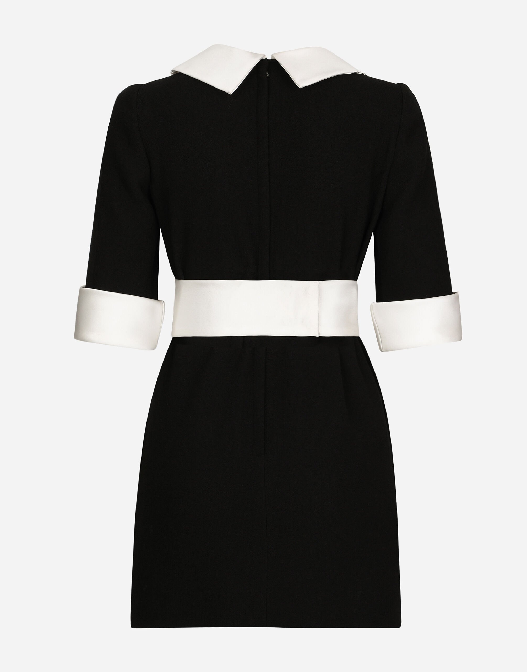 Short wool crepe dress with satin details - 2